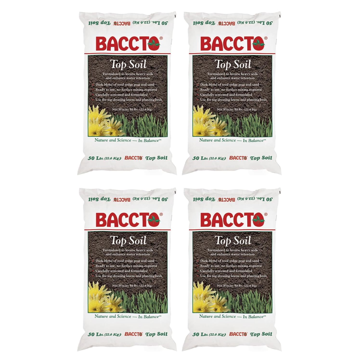Michigan Peat  1550P Baccto Top Soil with Reed Sedge and Sand 50 Pounds (4 Pack)