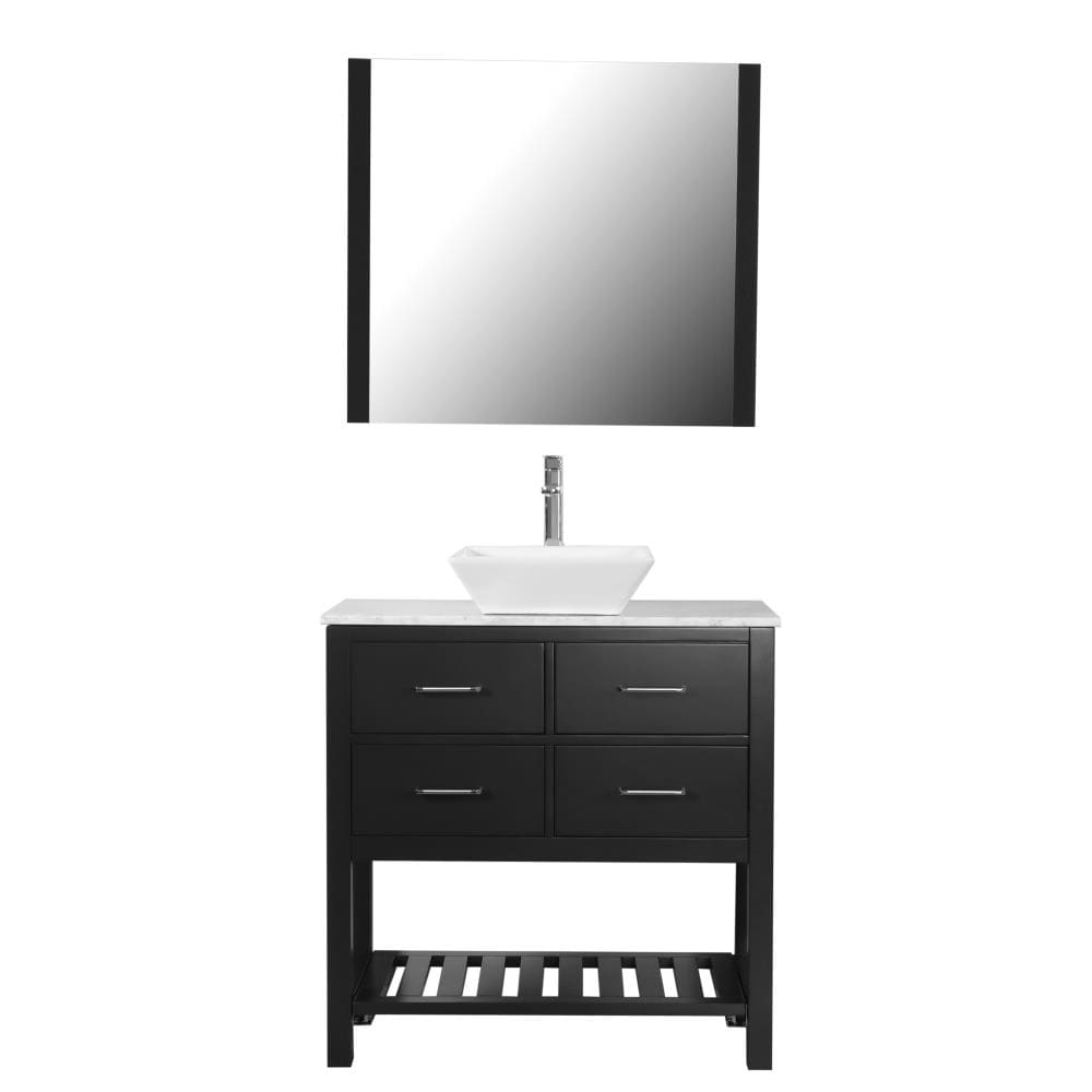 C.L.L Collections SM-36-I-BL Santa Monica 36-in Black Single Sink Bathroom Vanity with White with Grey Veins Marble Top (Mirror and Faucet Included)