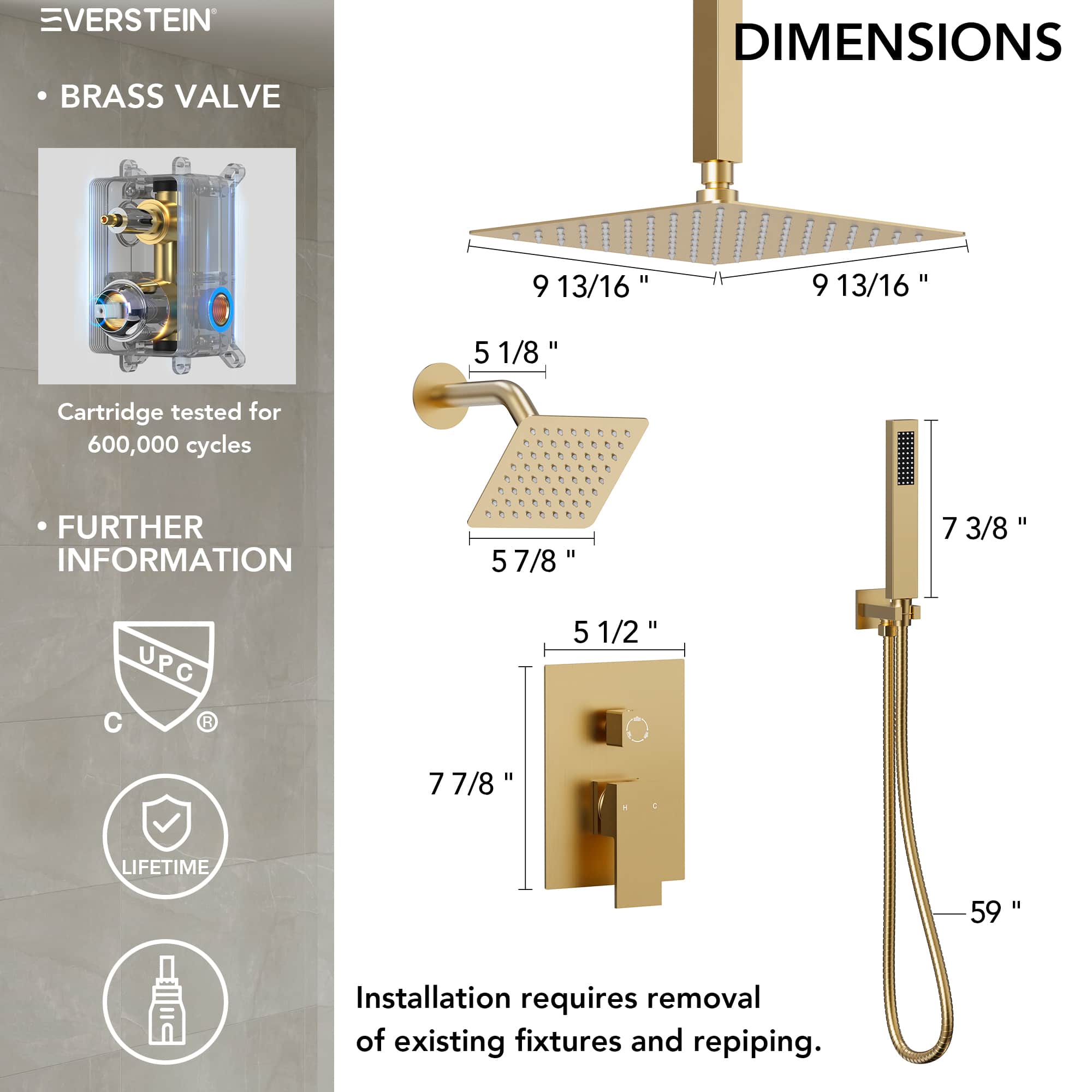EVERSTEIN SFS-1060-GD10 Tub-Shower-Faucets - View #8