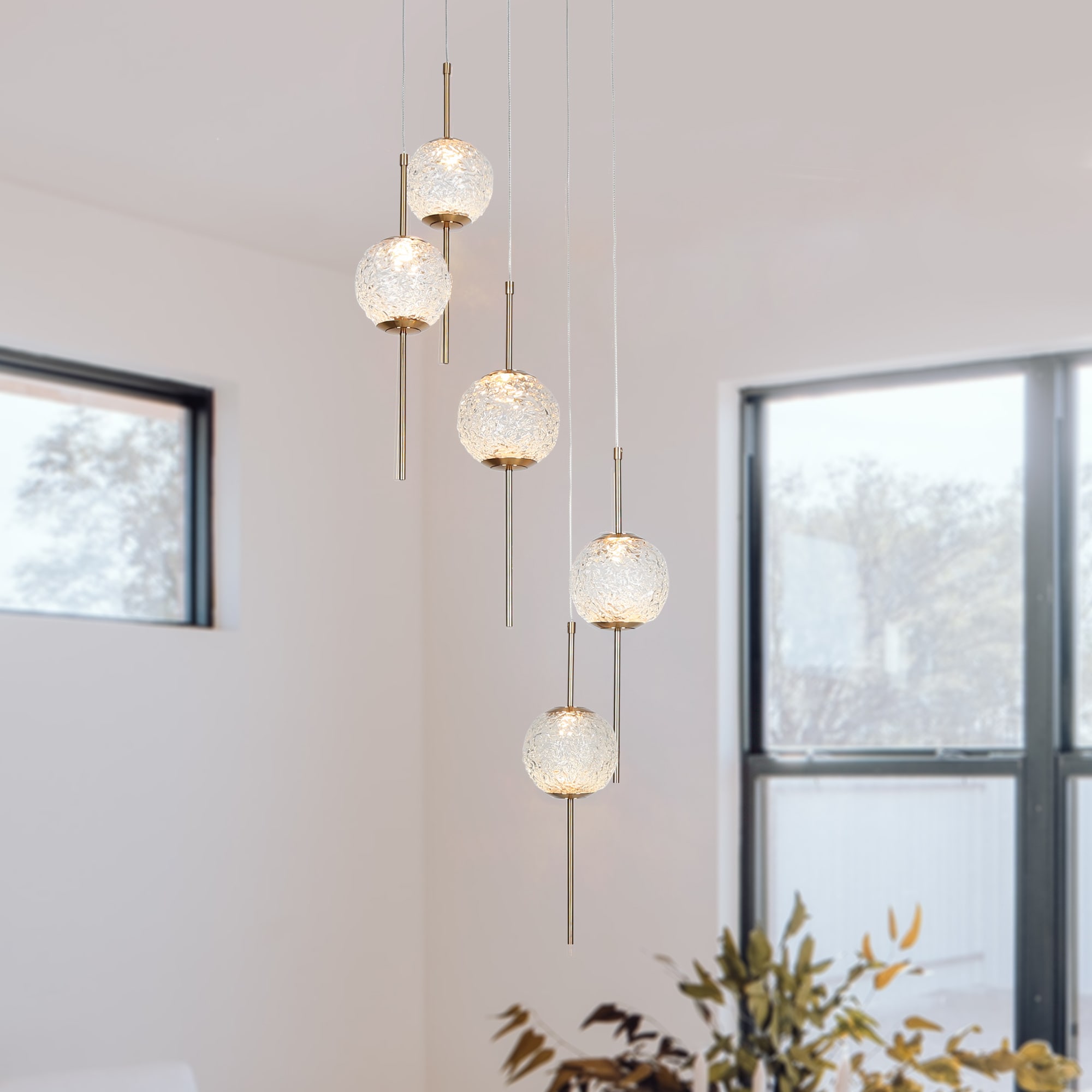 LNC HA05050P5 Cenlindes 5 -Light Polished Gold Modern/contemporary Integrated LED Crystal For Use in Bedrooms, Dining Rooms, Foyers, Kitchens, Living Rooms Chandelier