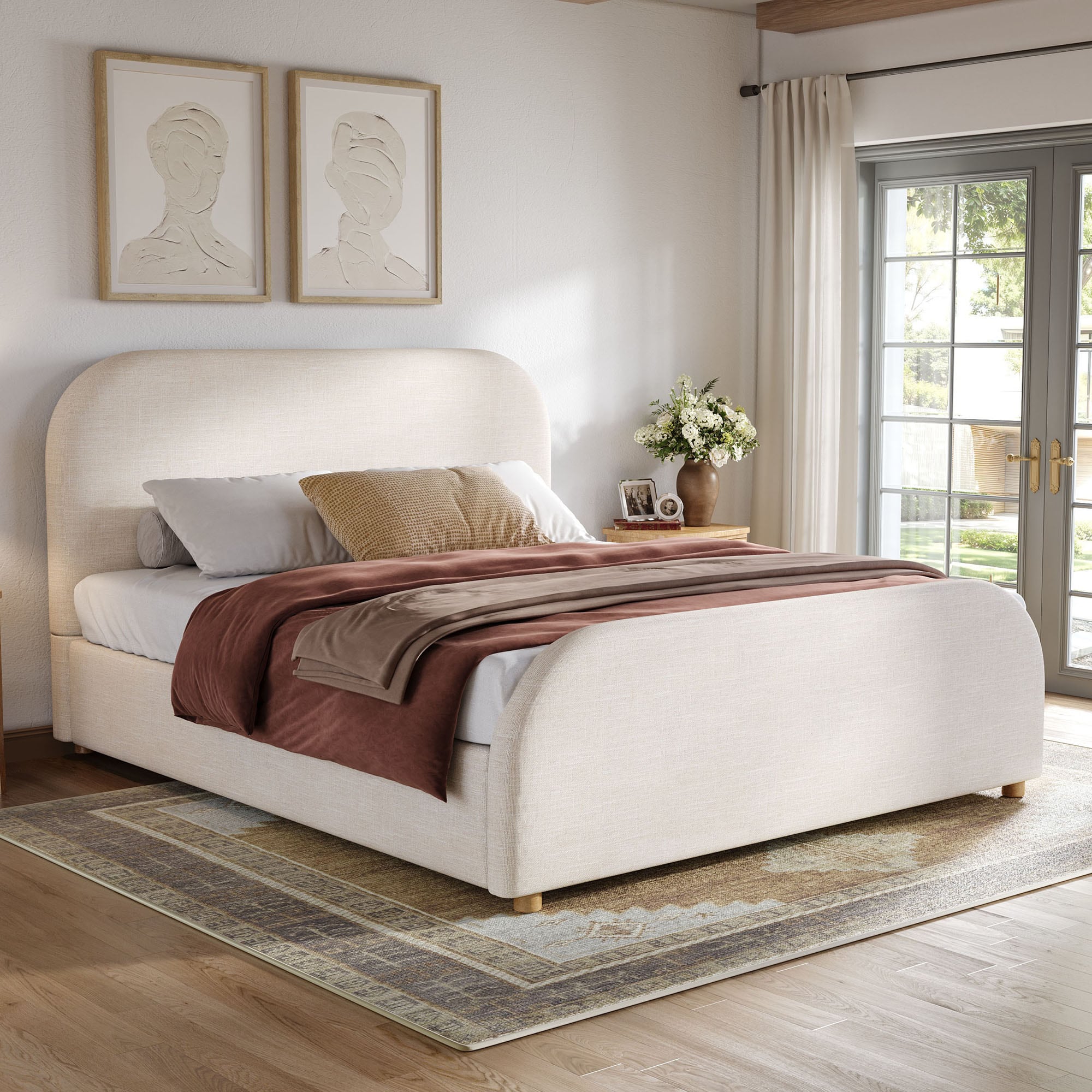 Christopher Knight Home - Dresvik Modern Wood Upholstered Queen Size Platform Bed Frame with Curv...