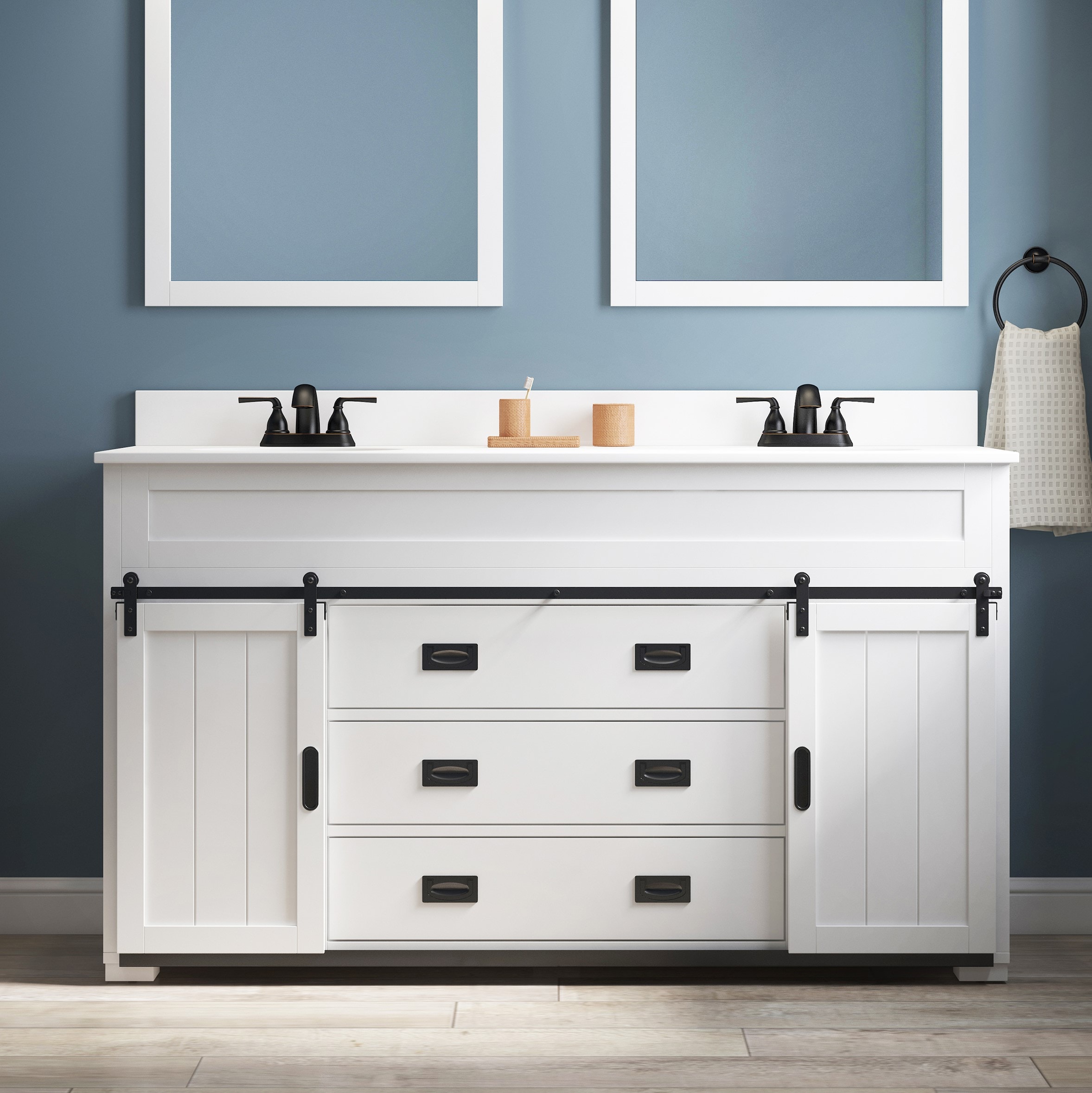Style Selections Morriston 60-in White Undermount Double Sink Bathroom  Vanity with White Engineered Stone Top in the Bathroom Vanities with Tops  department at