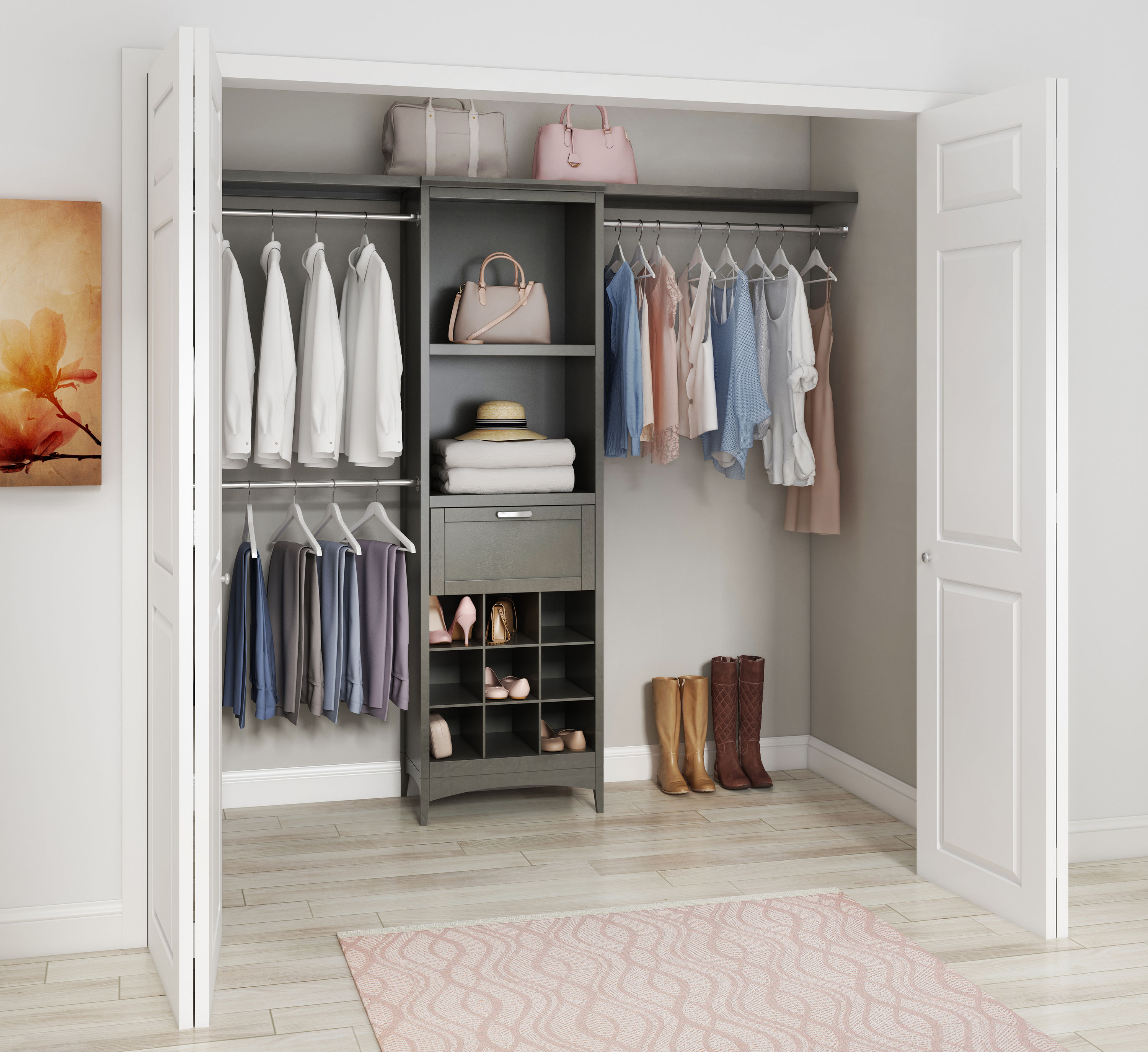 allen + roth 2-ft to 8-ft W x 6.83-ft H Antique Gray Wood Closet Kit at ...