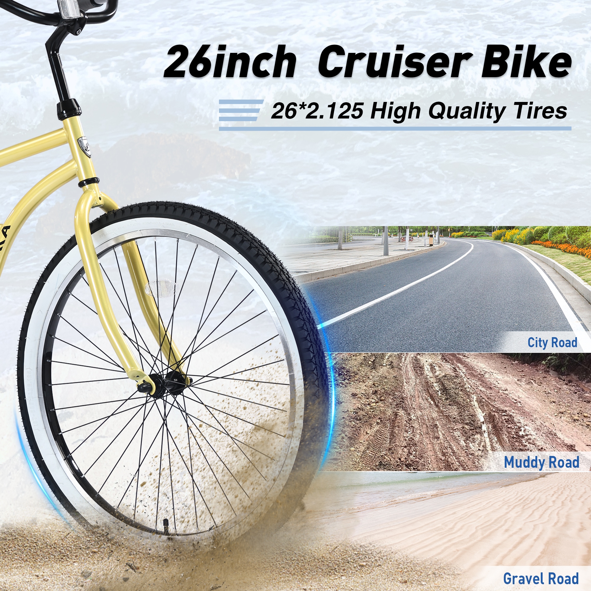 Anysun 26 Inch Single Speed Beach Cruiser Bike for Women Steel Frame Wide 26x2.125 Tires for Stability Rear Coaster Brake Low Swooping Step Through Frame Black Leather Saddle Comfortable Grips Multiple Colors 85 Percent Assembled