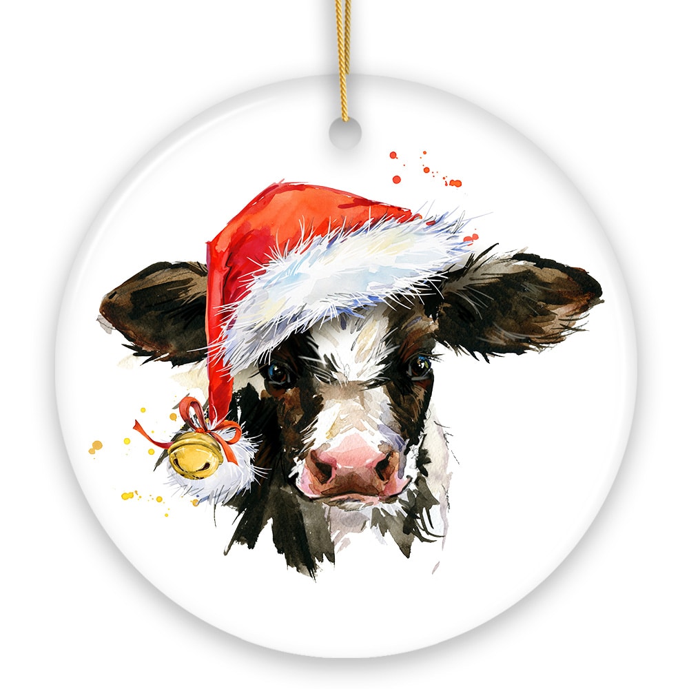 OrnamentallyYou 530 Watercolor Cow Christmas Ornament Circle