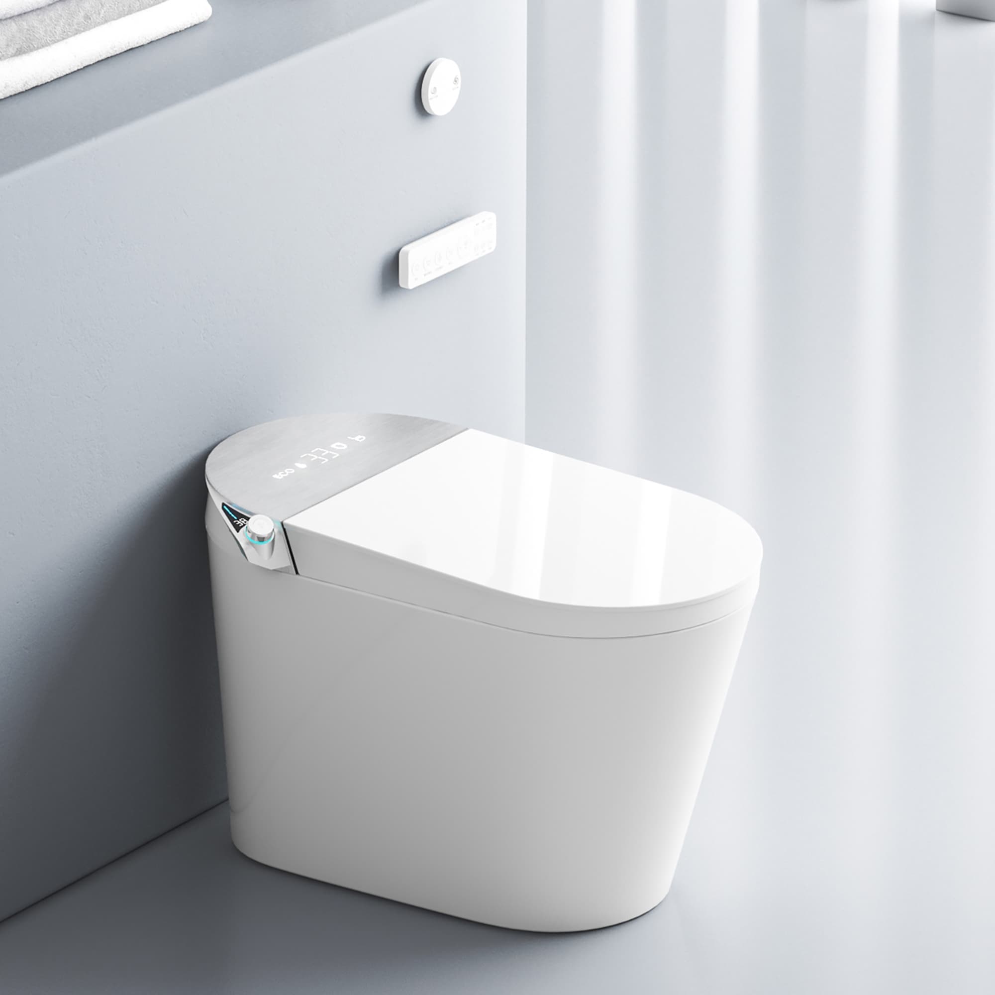 Wooakway - Elongated Smart Bidet Toilet 1.28 GPF in White with Auto Dual Flush