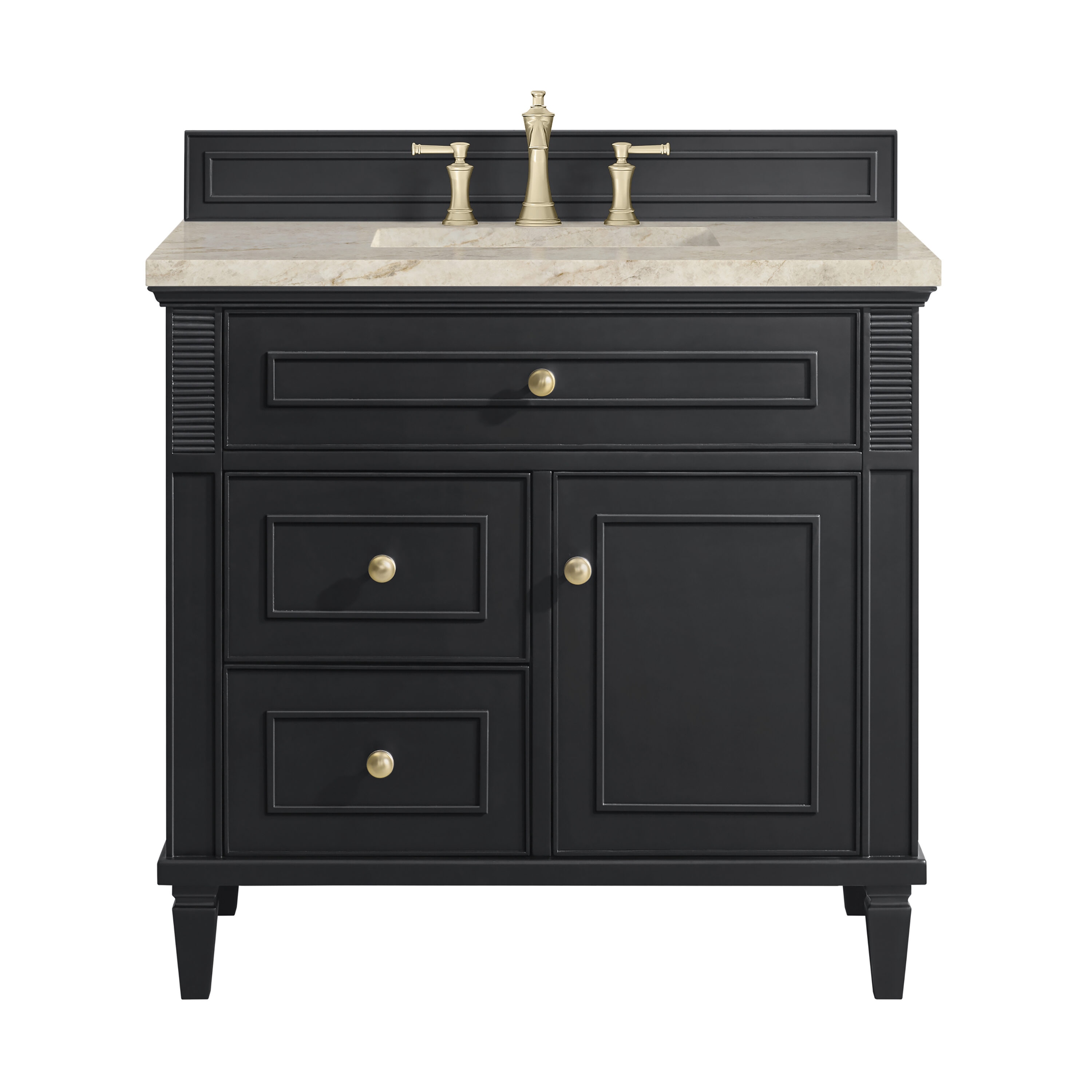 James Martin Vanities - Lorelai 36-in Black Onyx Undermount Single Sink Bathroom Vanity with Tajn...