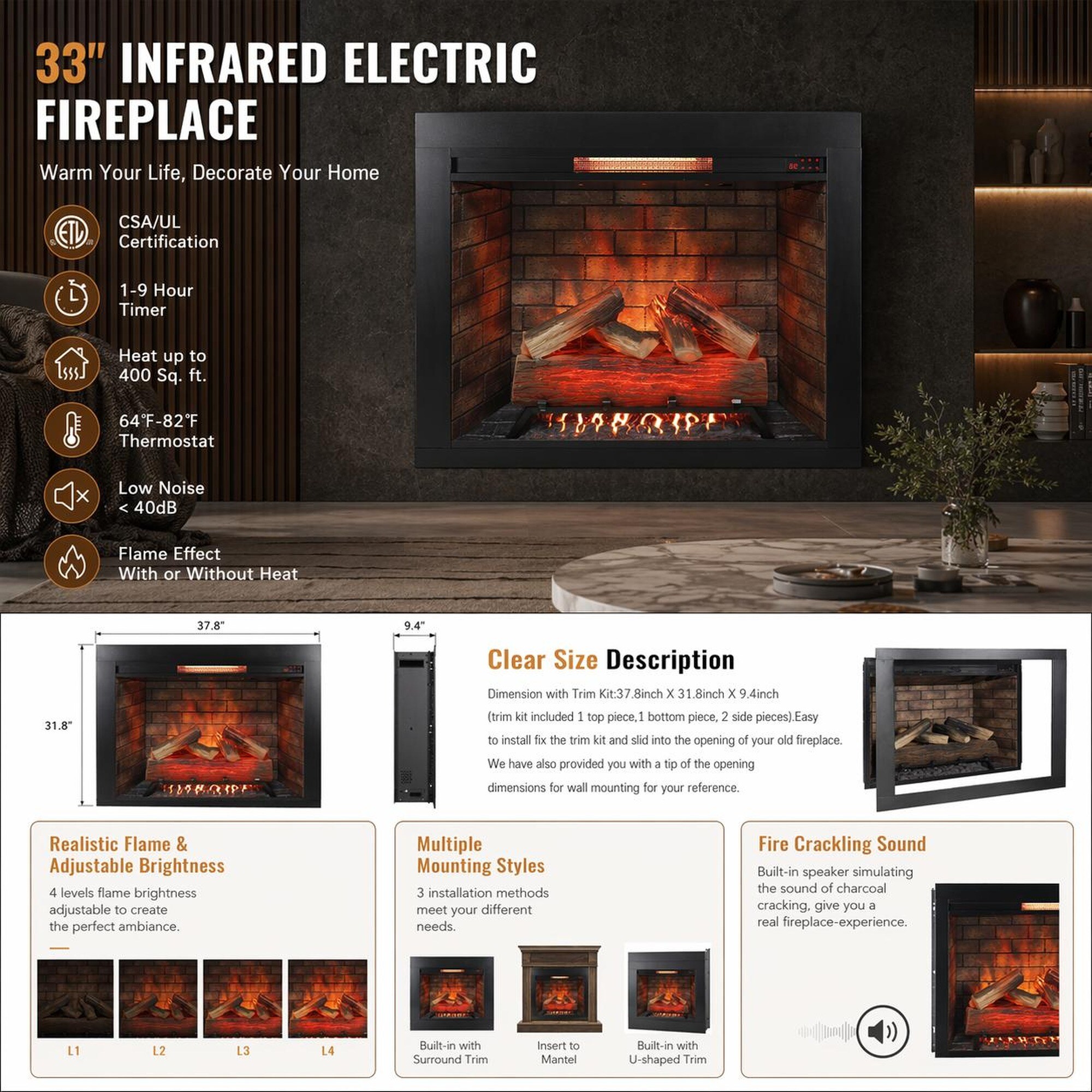TEINIE HJJ-W1769P252988 Electric-Fireplaces - View #4