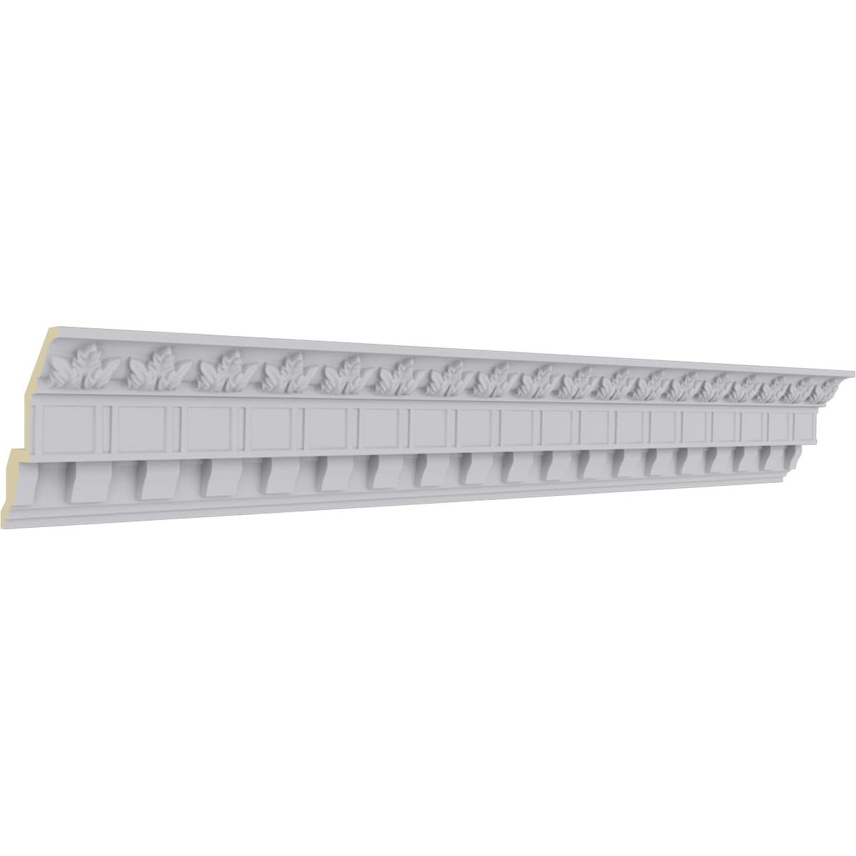 5"H x 3 7/8"P x 6 3/8"F x 94 1/2"L, (2" Repeat), Dentil and Leaf Crown Moulding