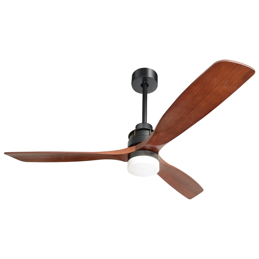  LWDO0522 60-Inches Brown with Brown Blades Integrated LED Fixture Indoor/Outdoor Downrod mount Standard Ceiling Fan With Light and Remote ( 3 -Blade)