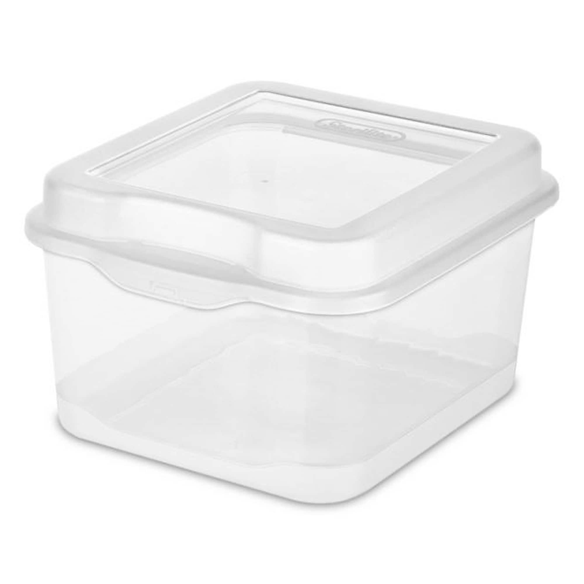 Sterilite Large FlipTop, Stackable Small Storage Bin with Hinging Lid,  Plastic Container to Organize Desk at Home, Classroom, Office, Clear,  24-Pack