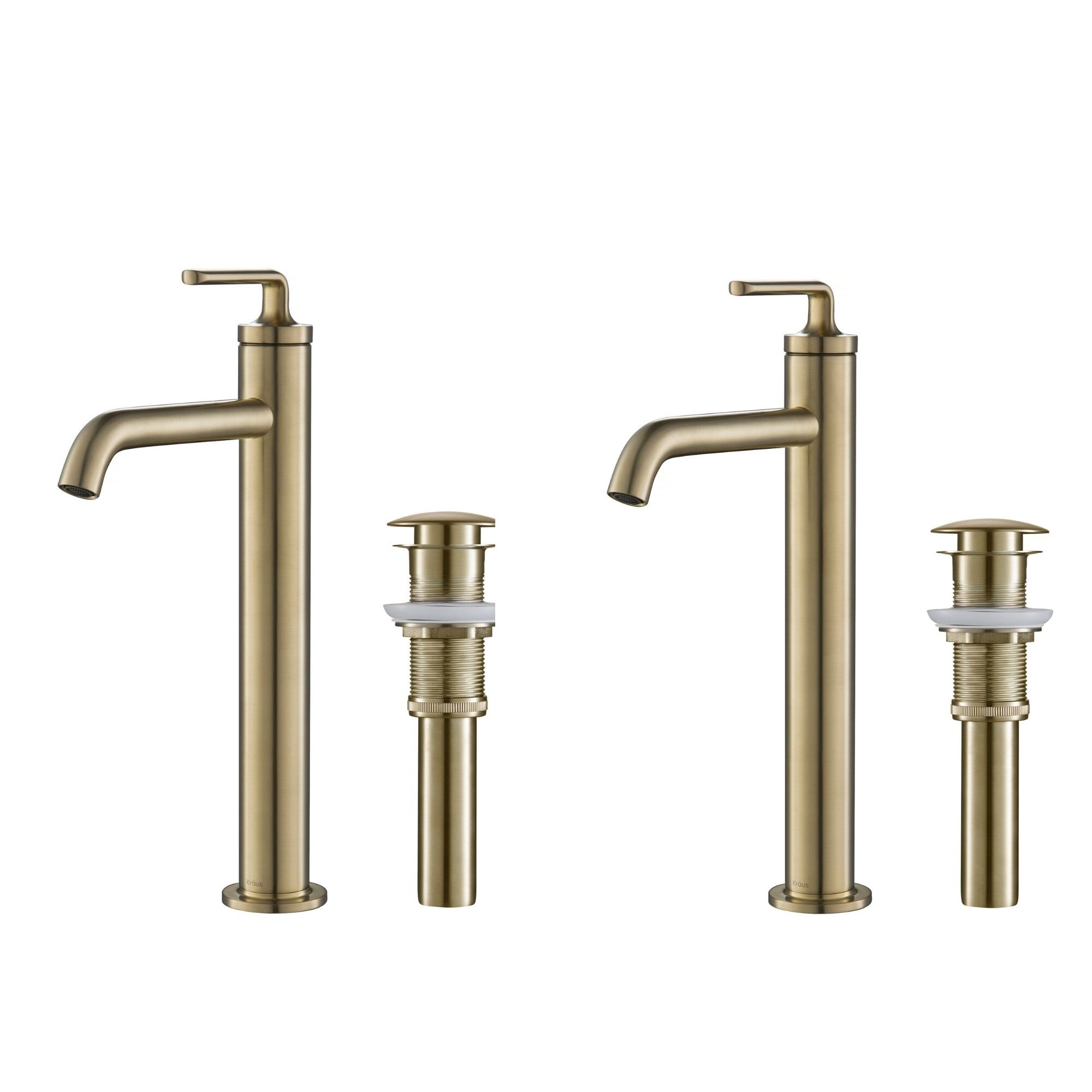 Kraus KVF-1220BG-2PK Ramus Brushed Gold Single hole 1-handle WaterSense Low-arc Commercial/Residential Handle Bathroom Sink Faucet with Drain