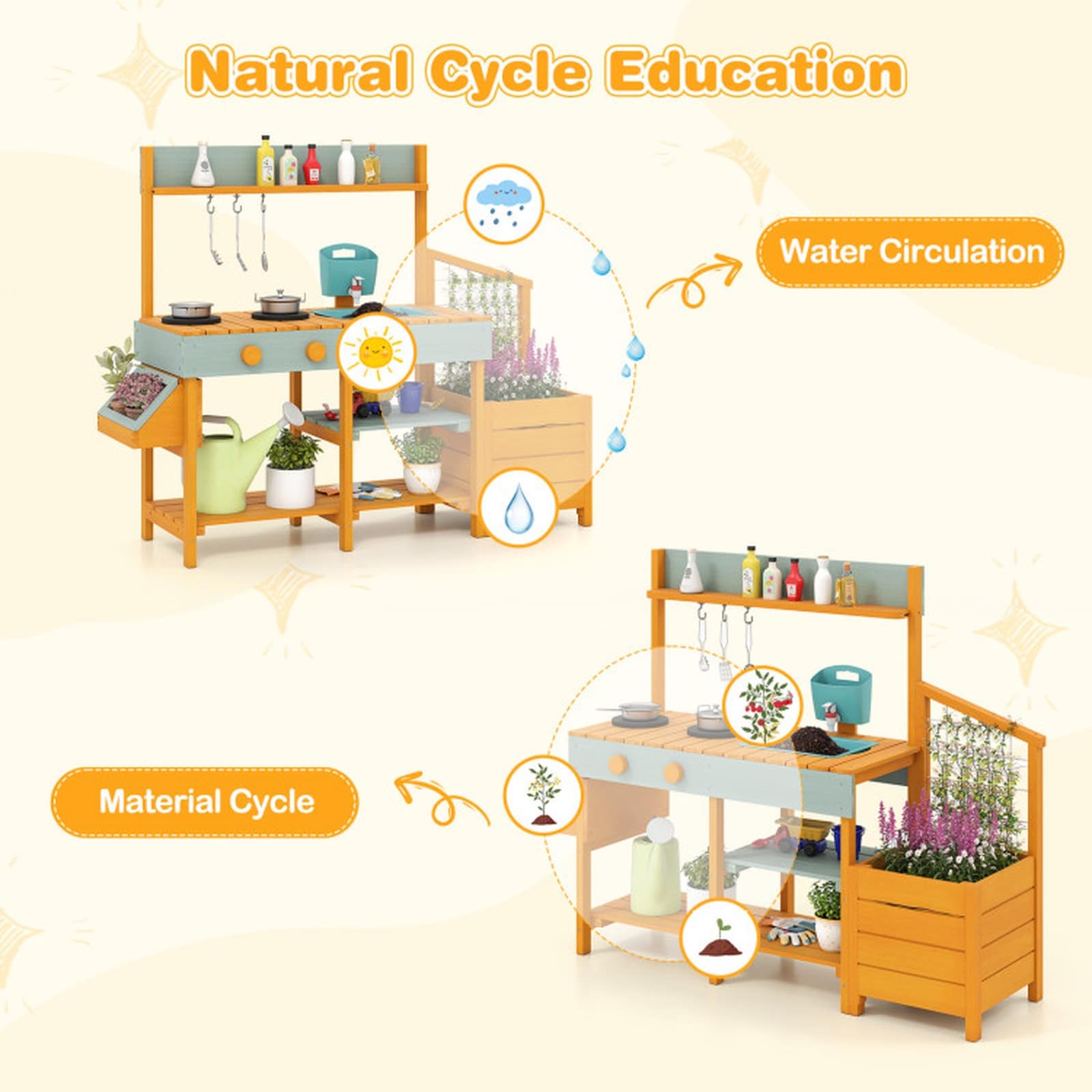 SUGIFT 45.5-in Fir Wood Kids Mud Kitchen Outdoor Play Kitchen with ...