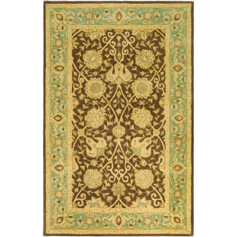 Safavieh AT21G-6 Antiquity Dergaz 6 x 9 (ft) Tufted Wool Brown/Green Rectangular Indoor Floral/Botanical Vintage Area rug