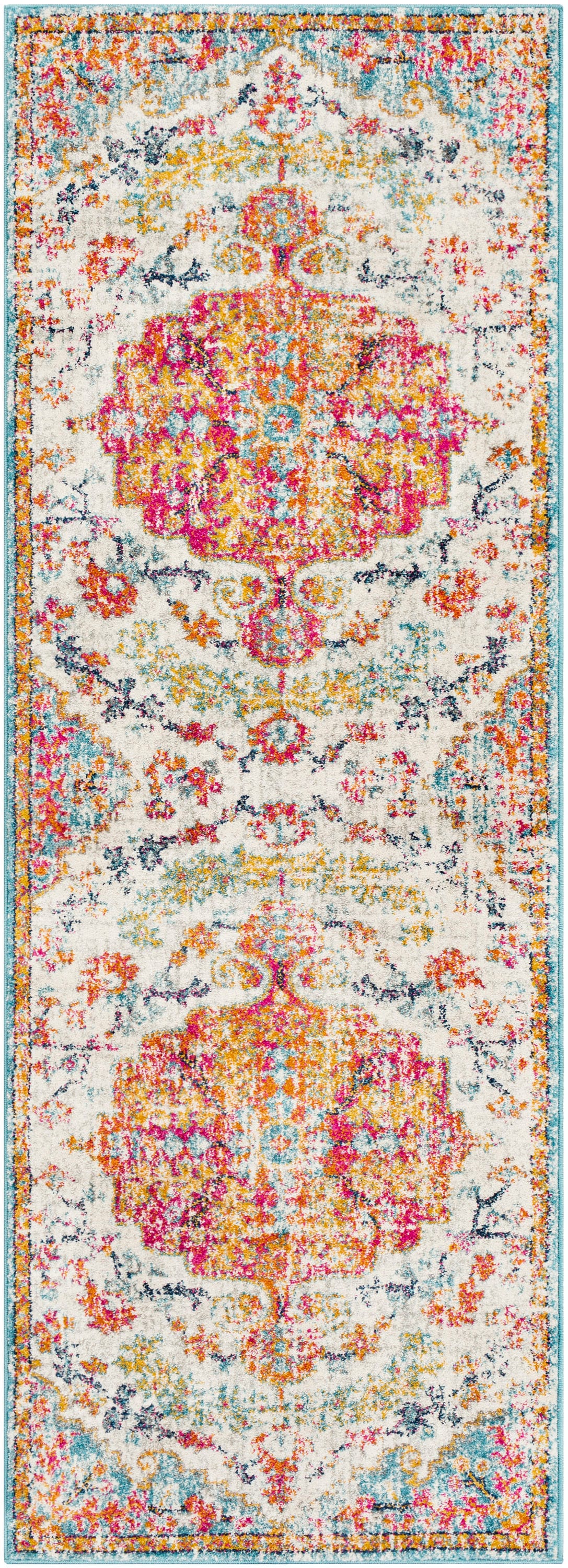 Livabliss HAP1067-2773 Harput 2 x 8 (ft) Polypropylene Orange/Aqua Rectangular Indoor Medallion Oriental Runner rug