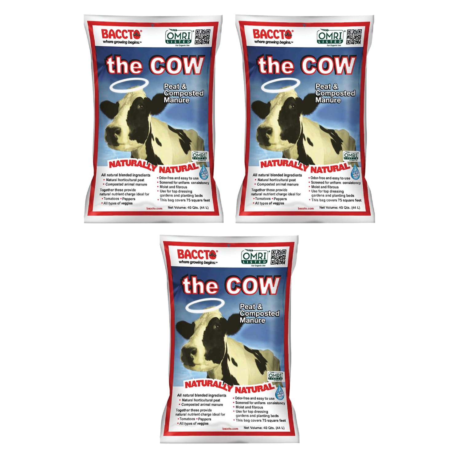Michigan Peat -  1640 Wholly Cow Horticultural Compost and Manure 40 Qt (3 Pack)