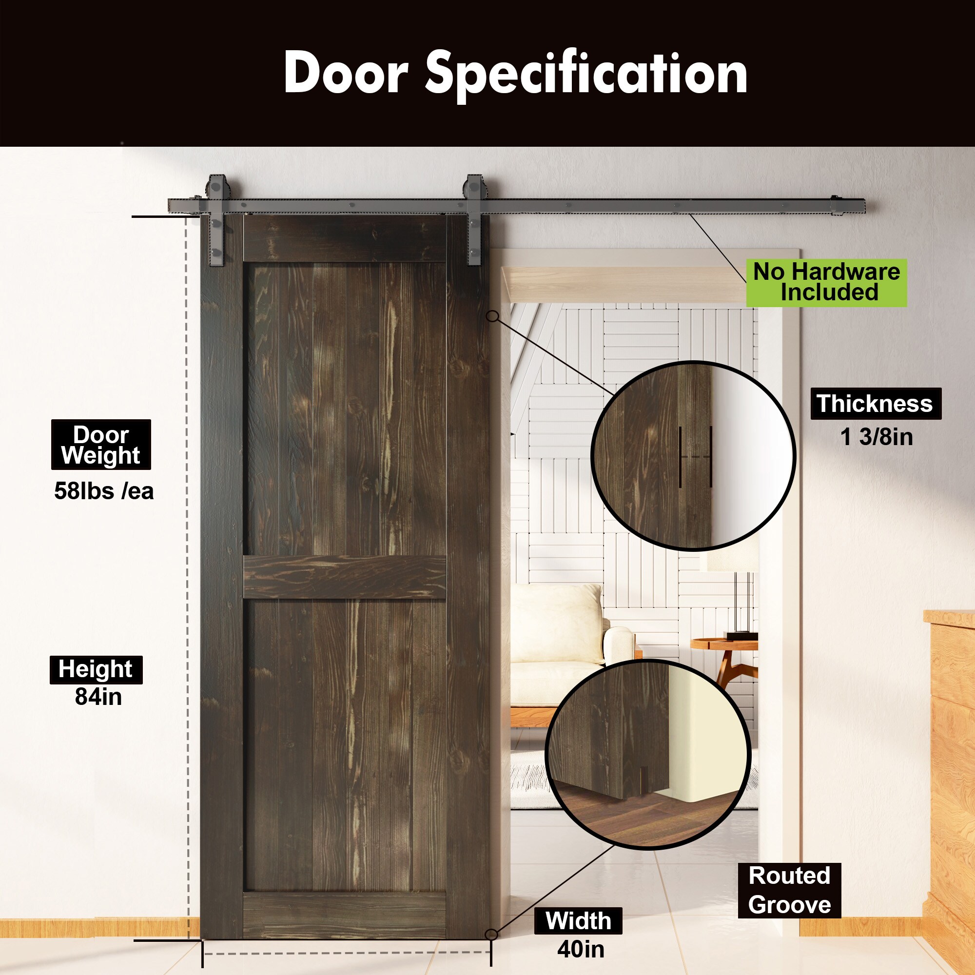 HOMACER 4084-H-EBONY Barn-Doors - View #3