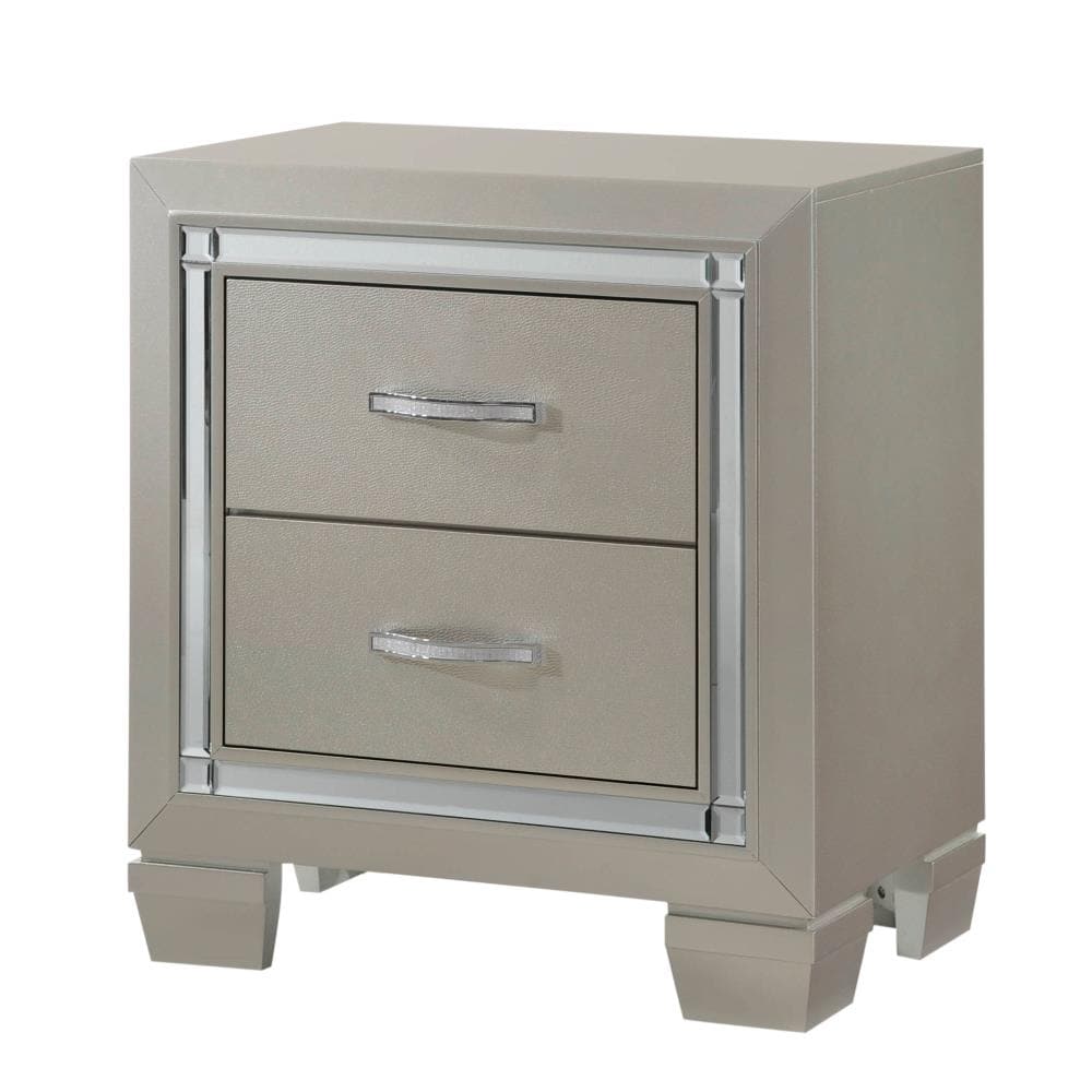 Champagne Wood Contemporary Nightstand with Crystal-Like Trim - Textured Front - and Multiple Storage Drawers - 2-Drawer