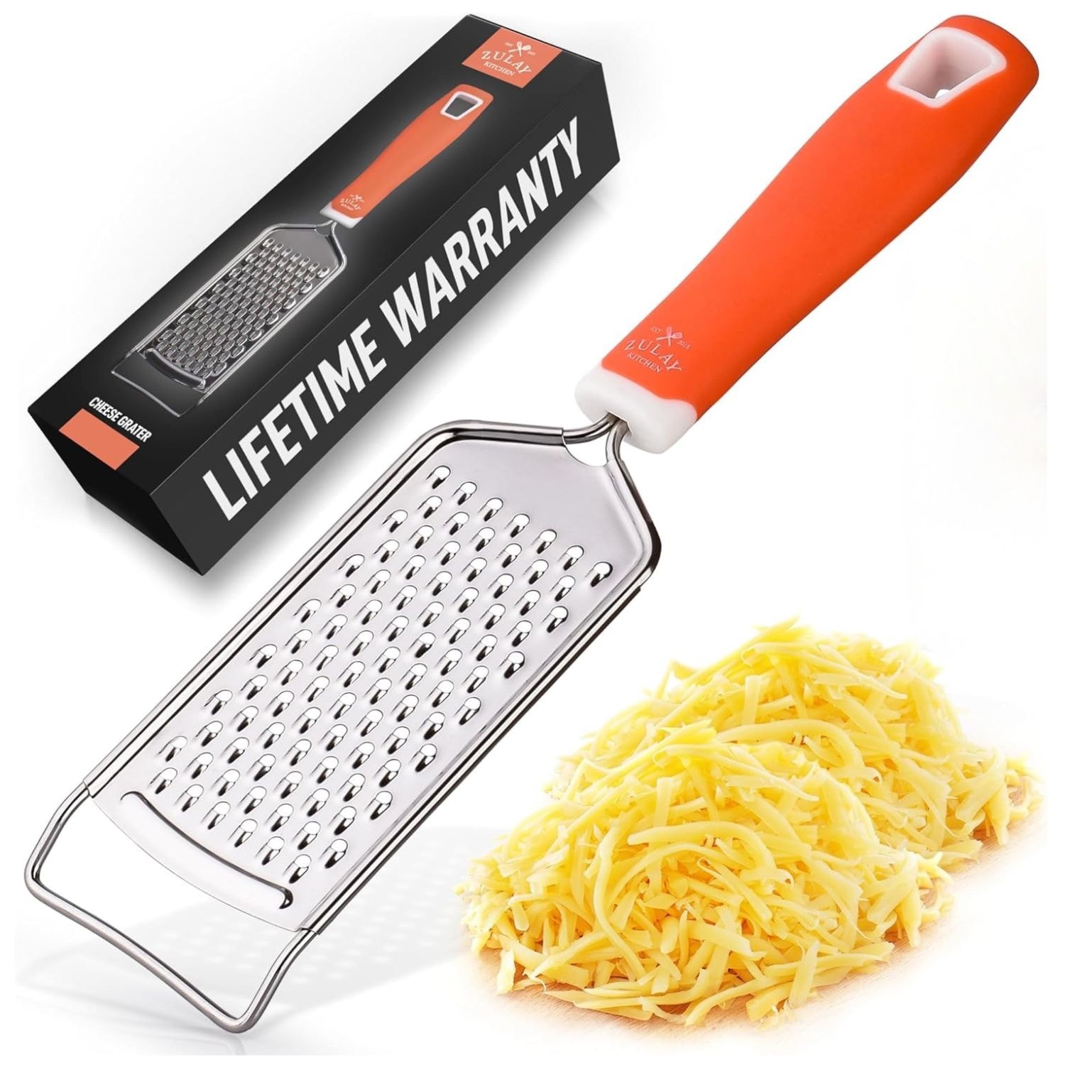 Zulay Kitchen Professional Stainless Steel Cheese Grater Lemon Zester Grater Handheld Flat Grater for Cheese Chocolate Spices Durable Rust Proof Kitchen Tool