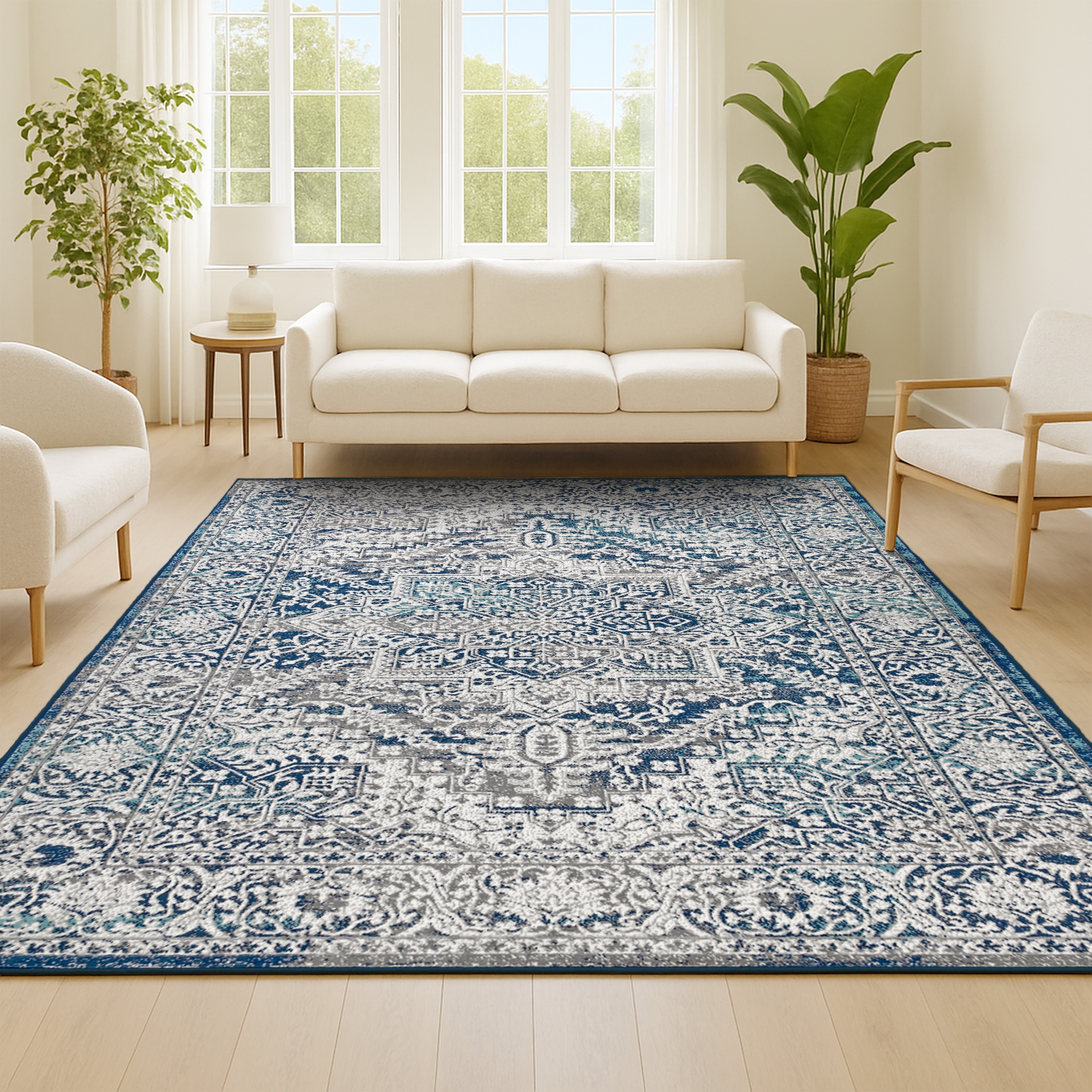 JONATHAN  Y MDP100B-8 MODERN PERSIAN Vintage Medallion 8 x 10 (ft) Loomed Polypropylene Navy/Light Grey Rectangular Indoor Medallion Persian Area rug