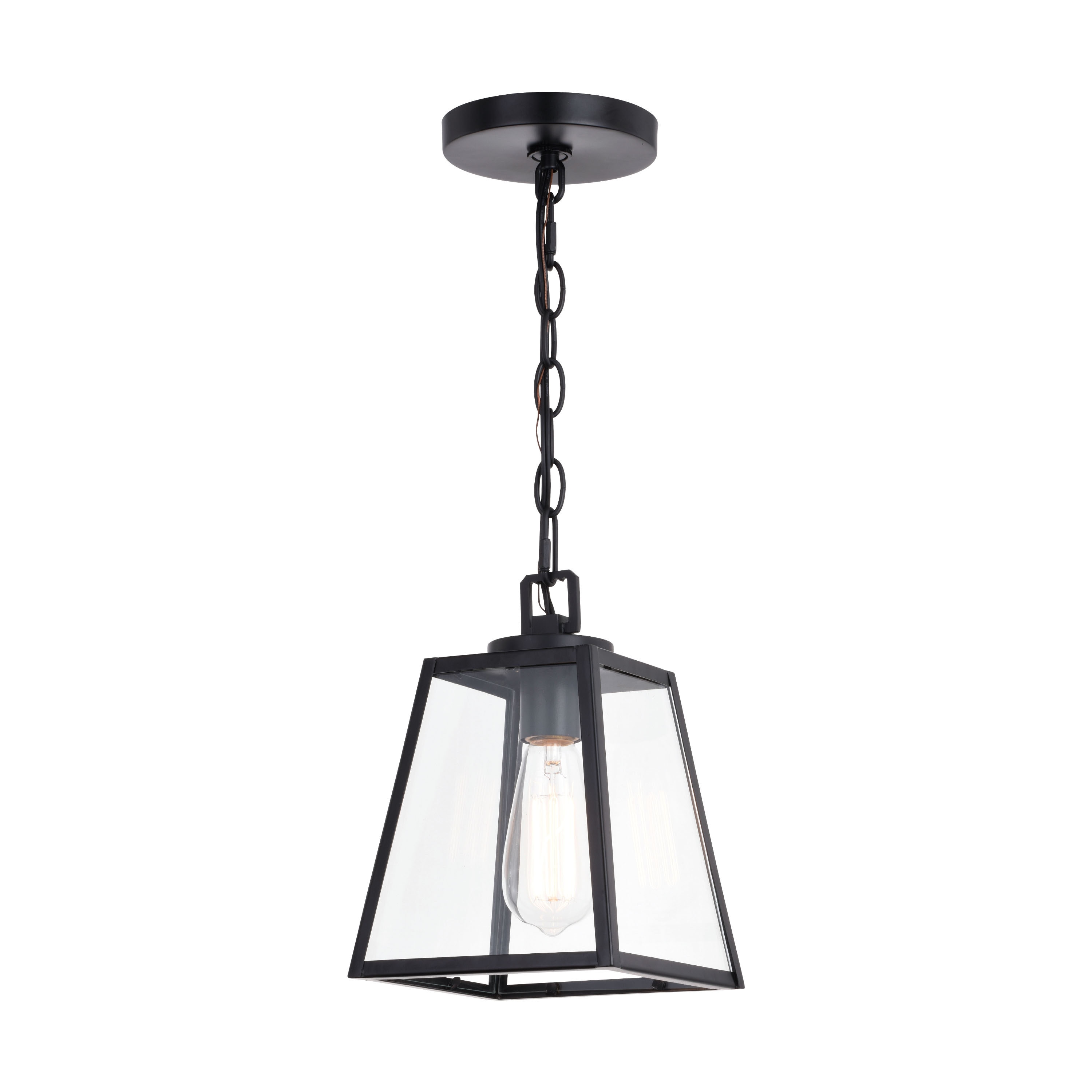 Cascadia Grant Black Farmhouse Clear Glass Lantern Mini Hanging Pendant ...