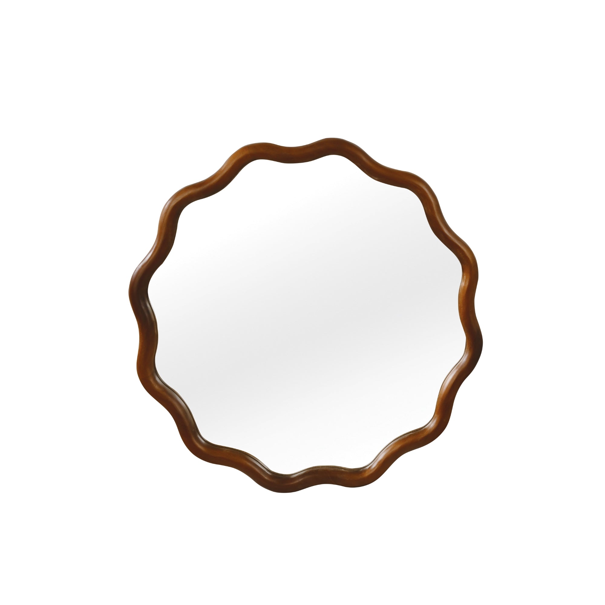 Vanityfus  24-in W 24-in H Wavy Round Dark Walnut Framed Beveled Bathroom Vanity Mirror Wall Mirror