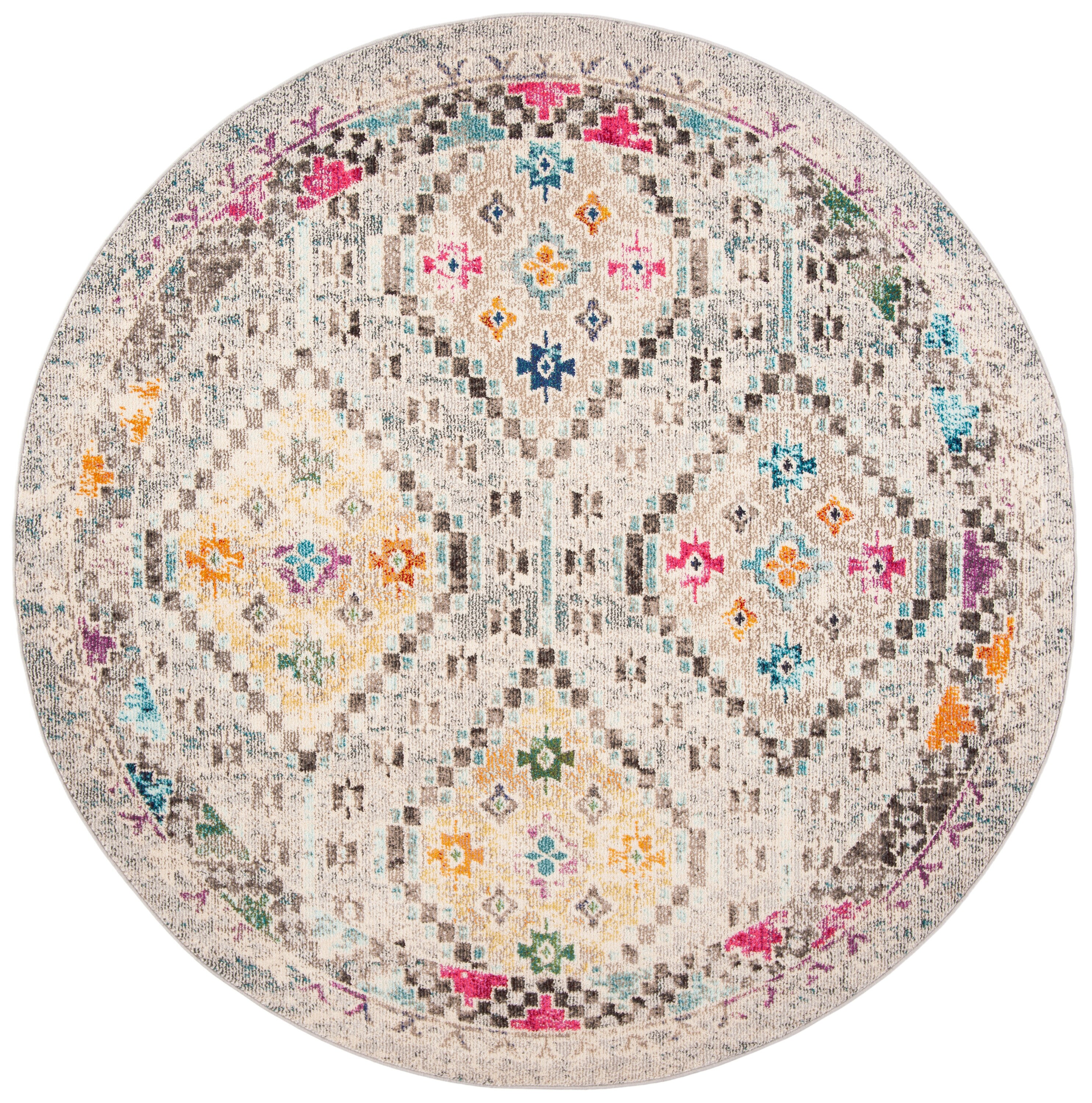 Safavieh MAD418F-9R Madison 9 x 9 (ft) Loomed Polypropylene Gray/Yellow Round Indoor Distressed/Overdyed Vintage Area rug