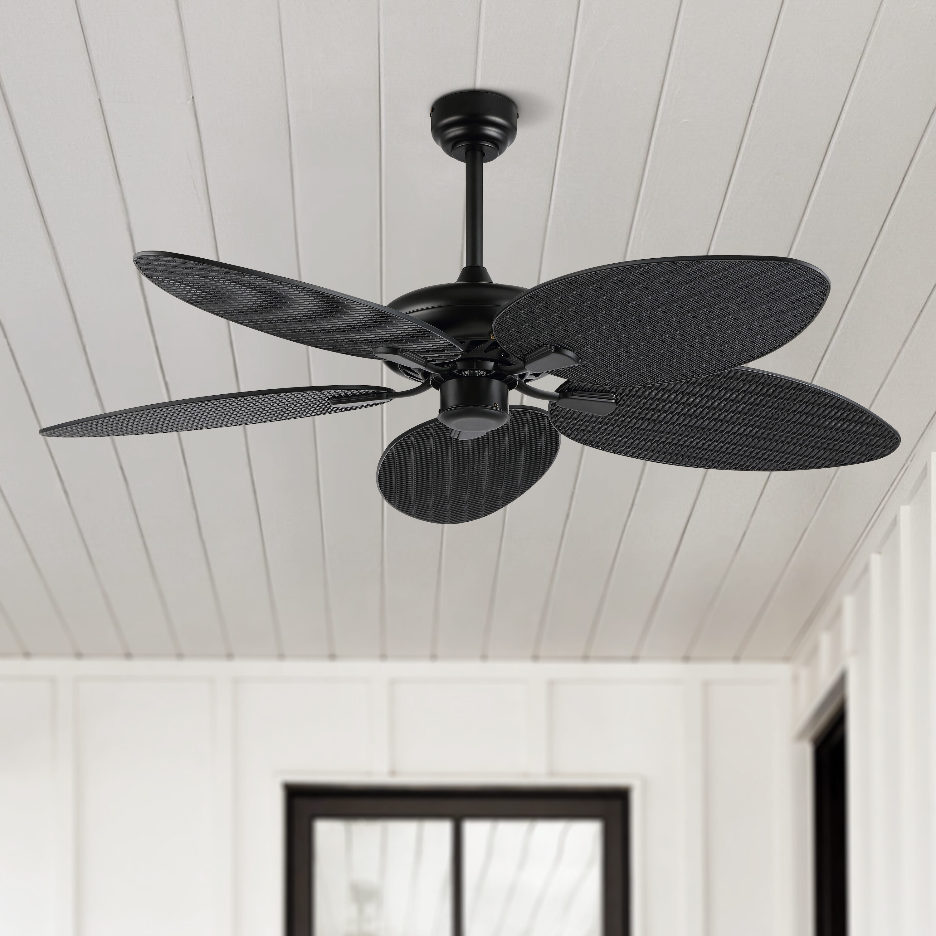 Raffles Black 52-Inch Iron Palm Blade Ceiling Fan with Remote