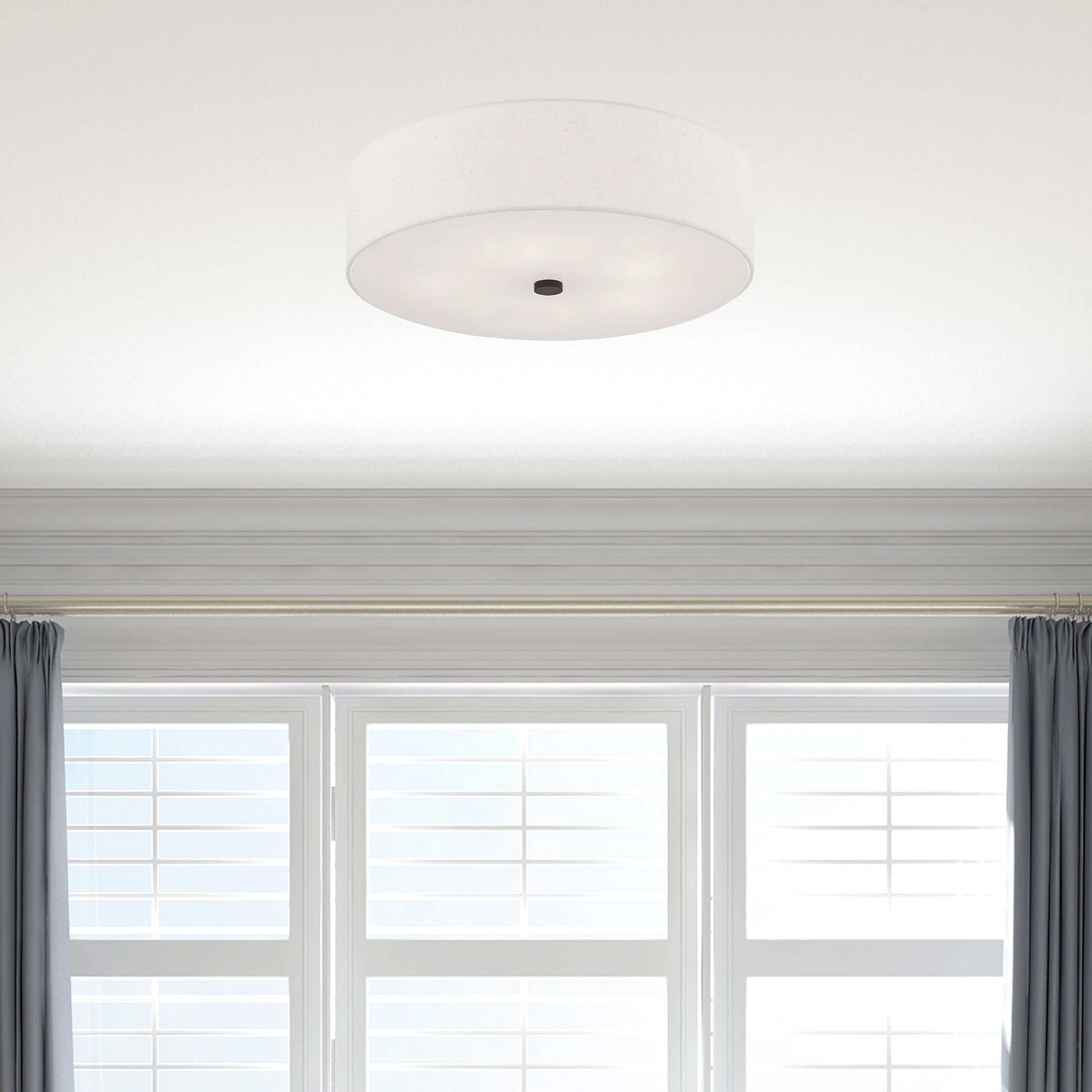 English Bronze 5-Light Semi-Flush Mount with Fabric Drum Shade