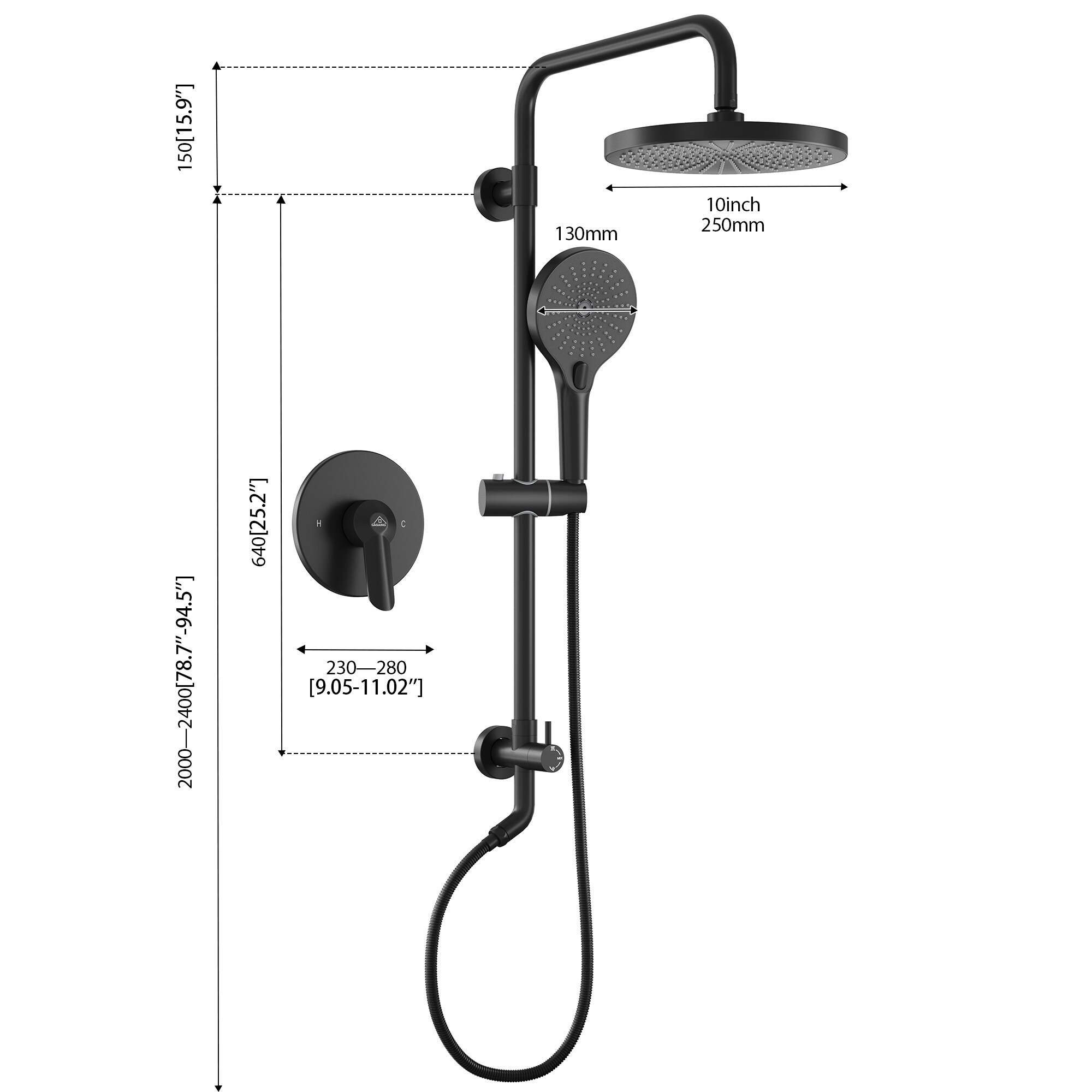 CASAINC CS3623-10BG Showerhead-Bar-Panels - View #11