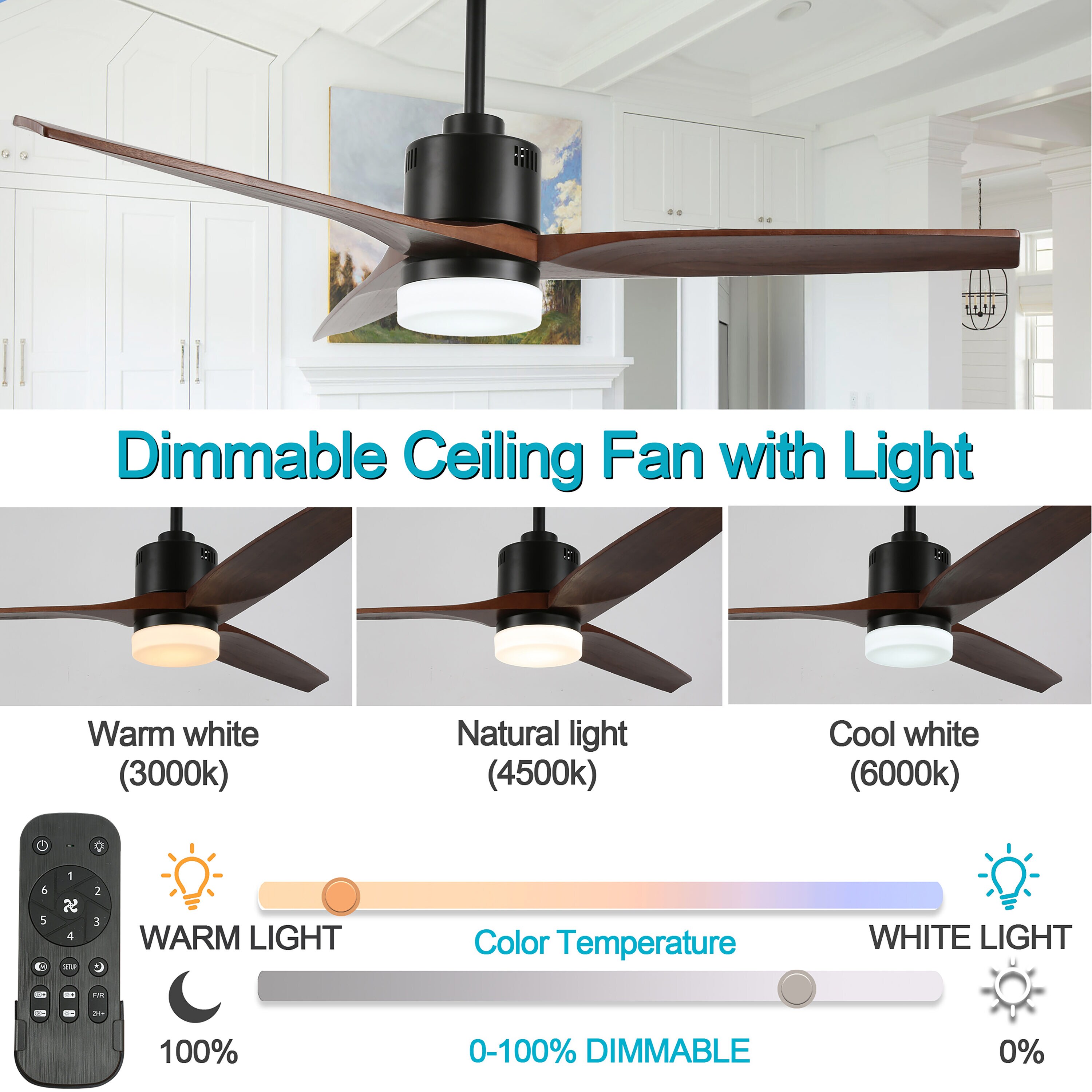 Bella Depot Ceiling Fan 52-in Black Color-changing Indoor Ceiling Fan ...