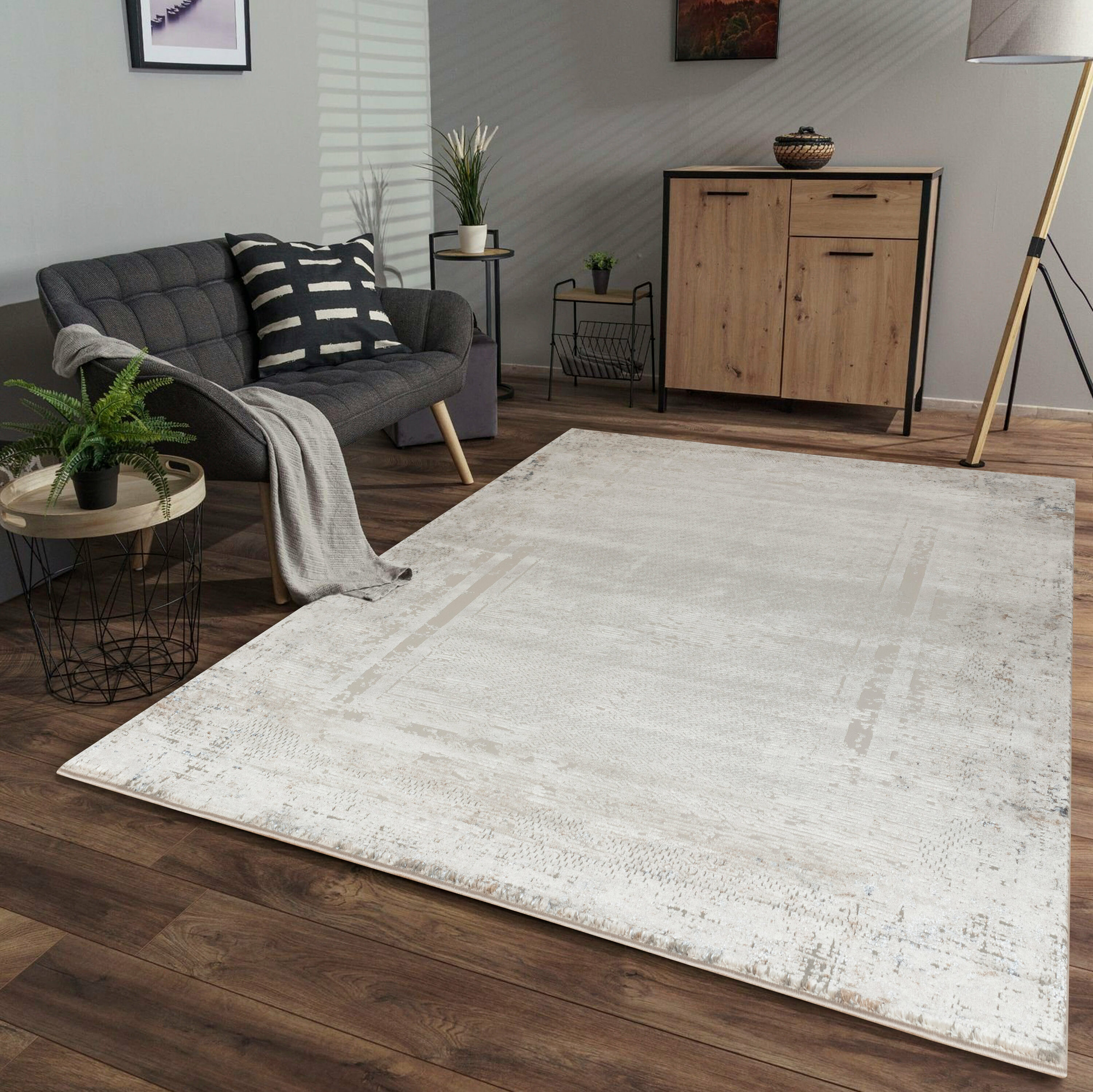 MDA Rugs OM0823 Omari 2 x 3 (ft) Polypropylene Cream/Blue Rectangular Indoor Abstract Area rug