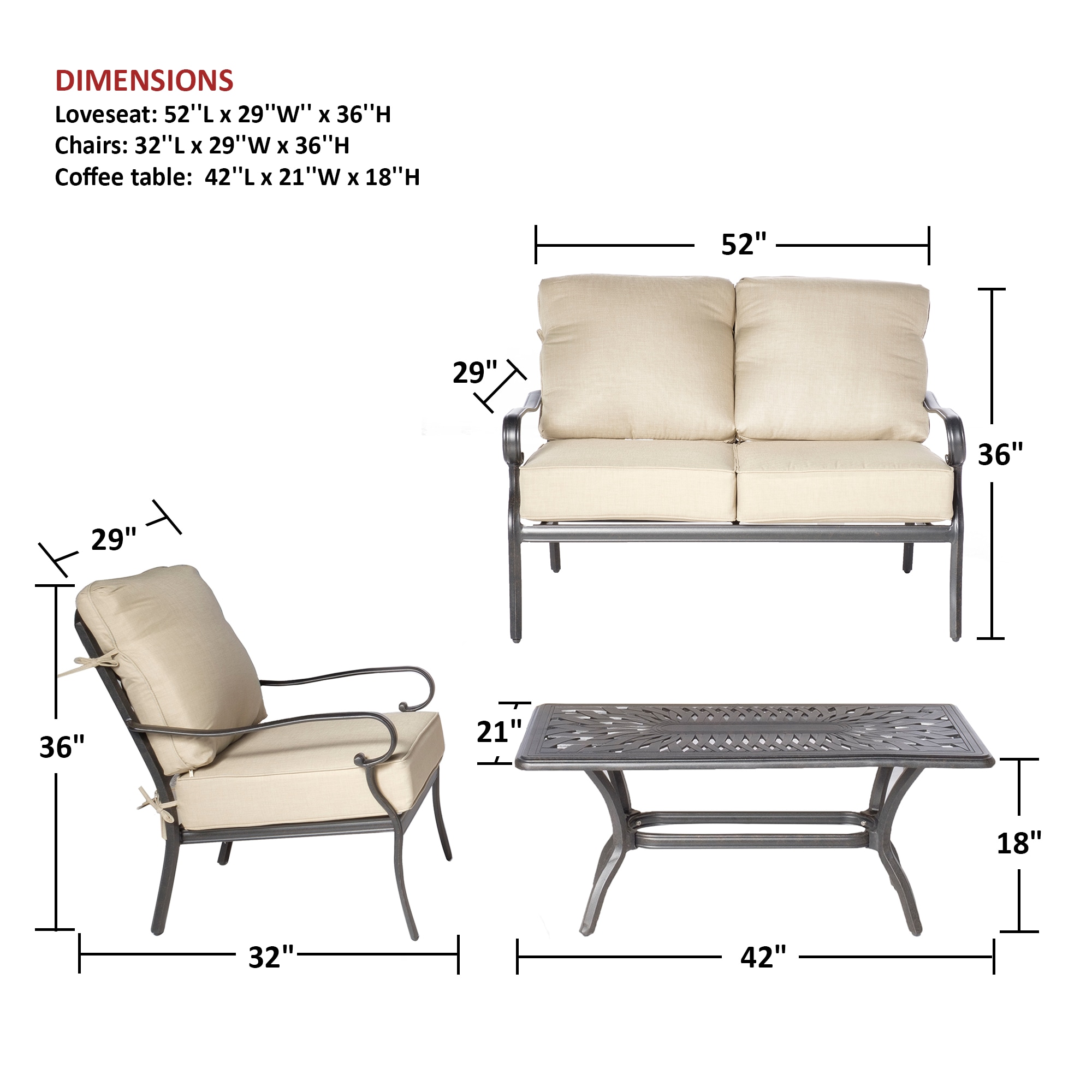 Newbury Beige Cushioned Cast Aluminum 4-Piece Patio Set