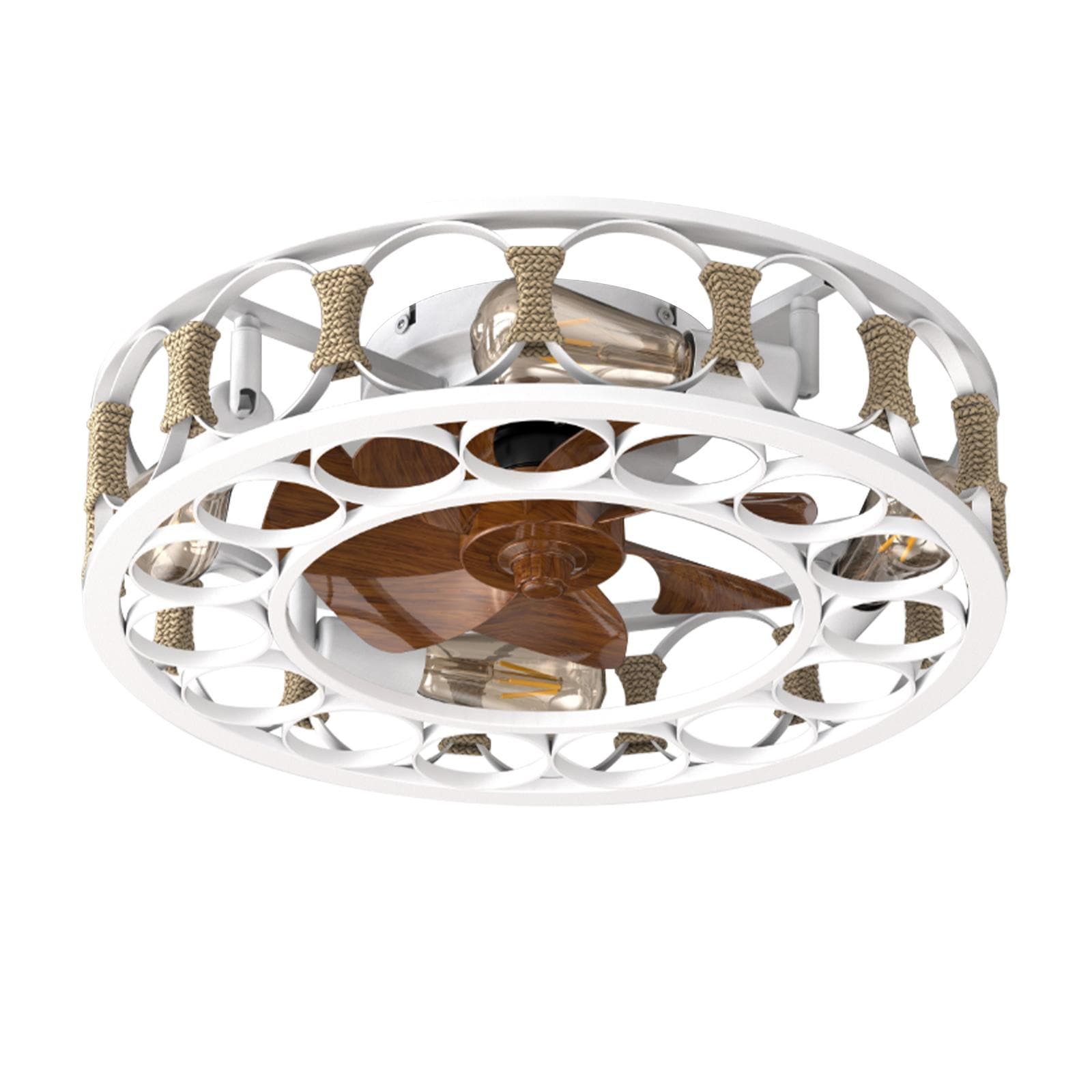 Bayfeve BFLCM-19553-CF Adjustable Speed 20-in Outdoor Flush Mount White with ABS Blades Cage Ceiling Fan With Light and Remote ( 7 -Blade )