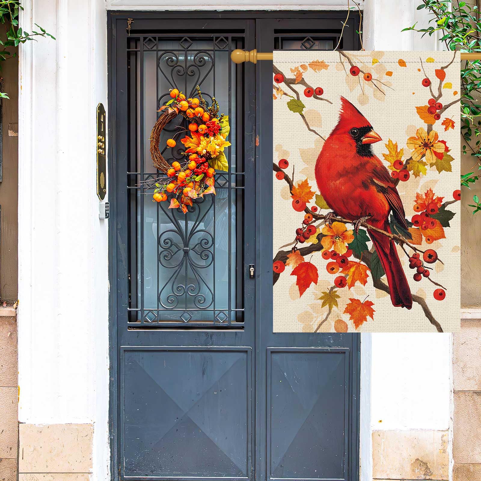 KIWDZFU Fall Cardinal Garden Flag Maple Bird 28x40 Inch Double Sided ...