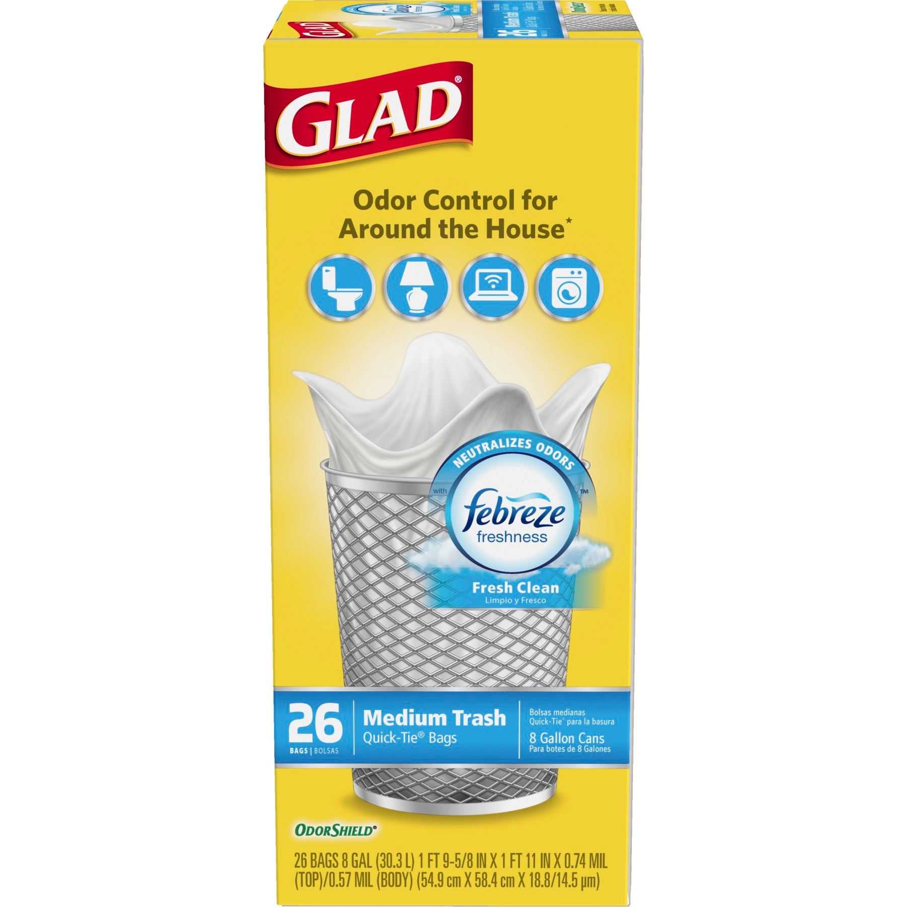 Glad Tall Kitchen Quick-Tie OdorShield 13 Gallon Trash Bags, Gain Moonlight  Breeze Scent with Febreze Freshness, 38 ct.