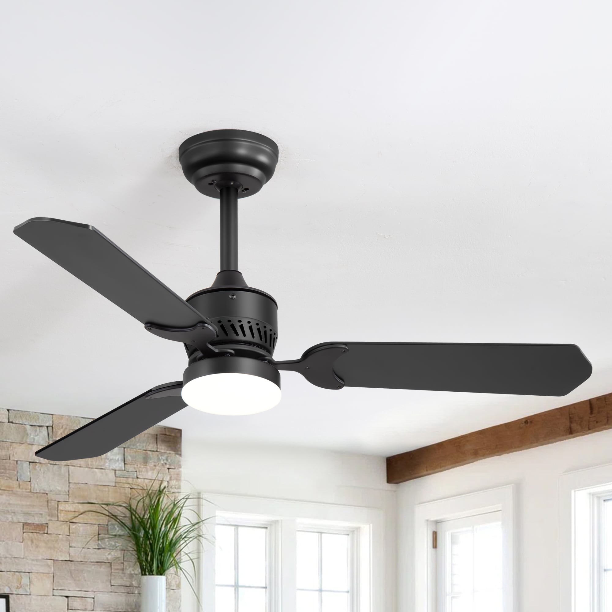 Breezary 35065-BK 42-in Color-Changing Integrated LED Matte Black with Matte Black Blades Propeller Ceiling Fan With Light - Remote Included ( 3 -Blade )