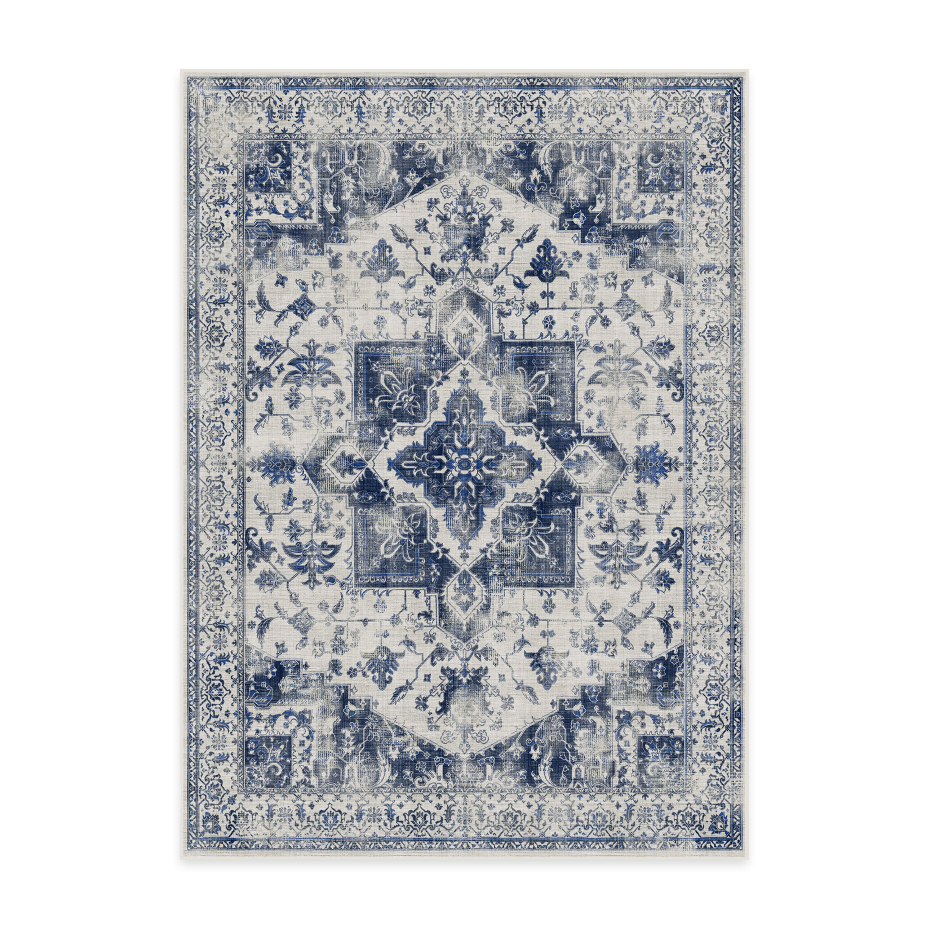 Ruggable NV002LWS-05X07 Kira 5 x 7 (ft) Chenille Delft Blue Rectangular Indoor Distressed/Overdyed Persian Area rug