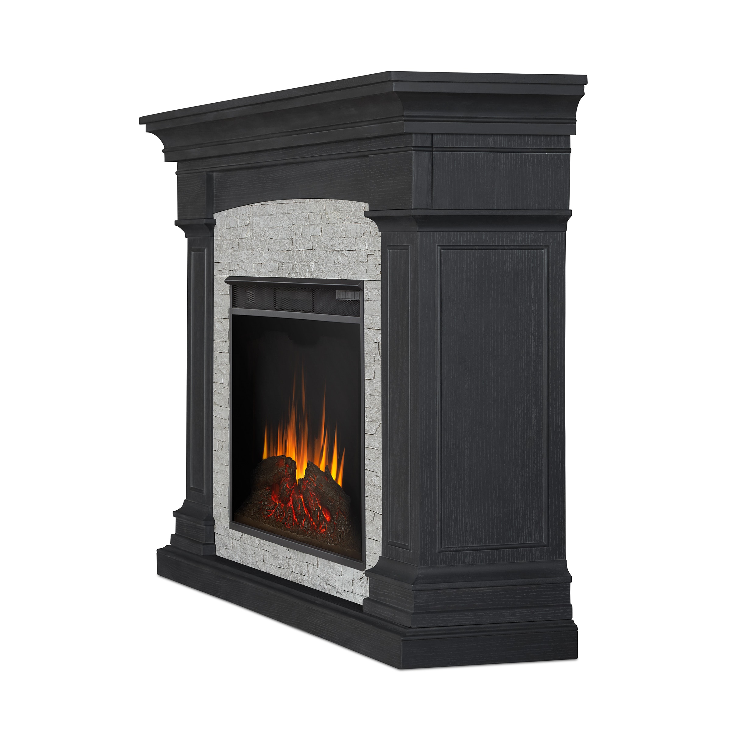 Real Flame 63-in W Gray Stone TV Stand with Fan-forced Electric Fireplace