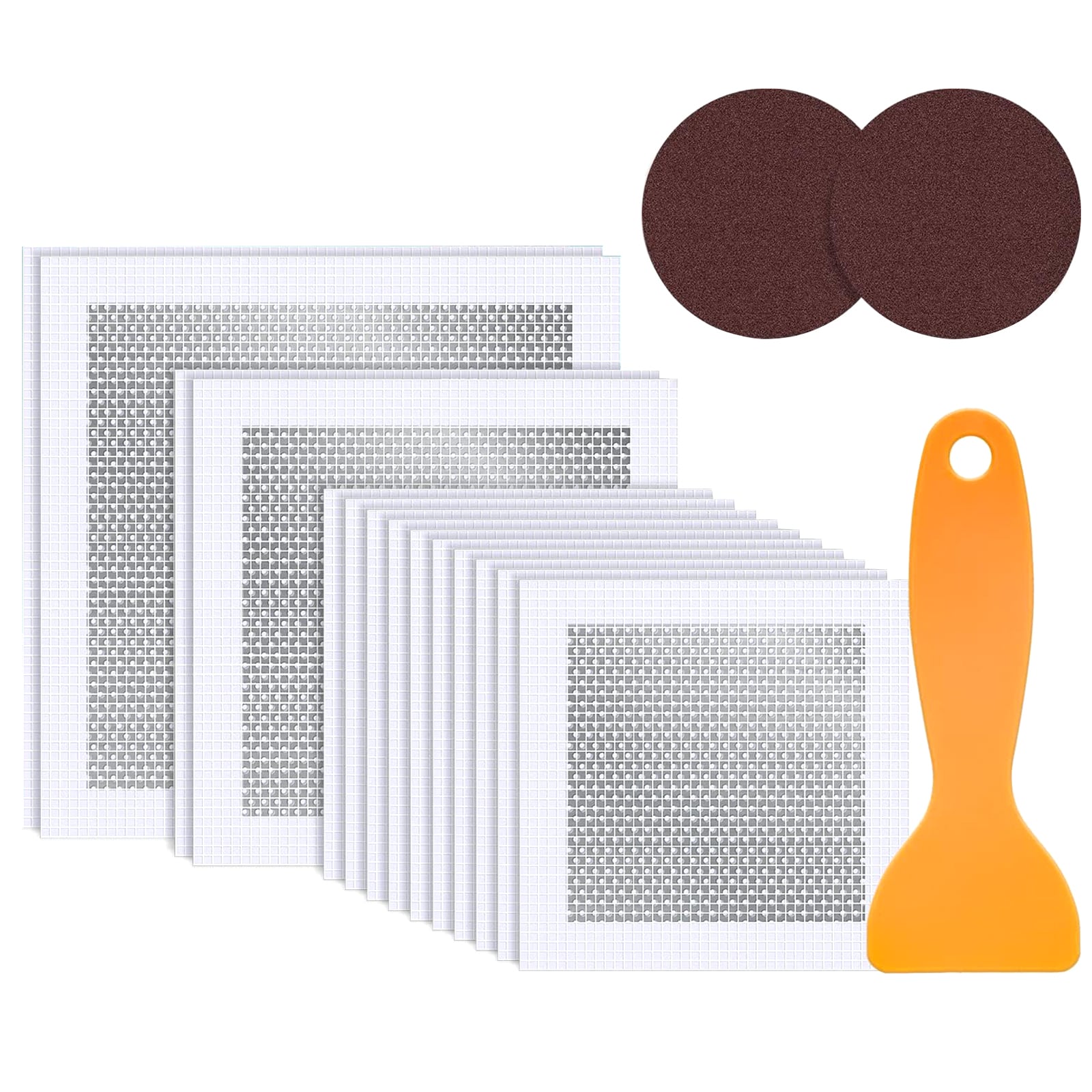 Etokfoks 10 Inch 8 Inch 4 Inch Aluminum Mesh Drywall Repair Patch Kit with Self Adhesive Sandpaper Scraper 14 Pack #LET455QI2