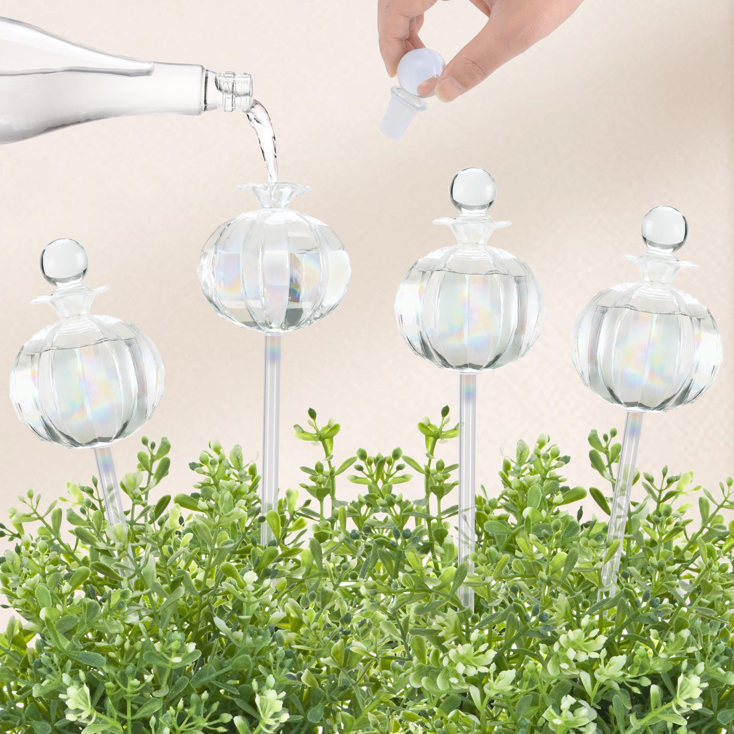 Garvee - 4 Pack Large Rainbow Glass Self Watering Bulbs for Plants 10.82 3.5 Inch Decorative Auto...
