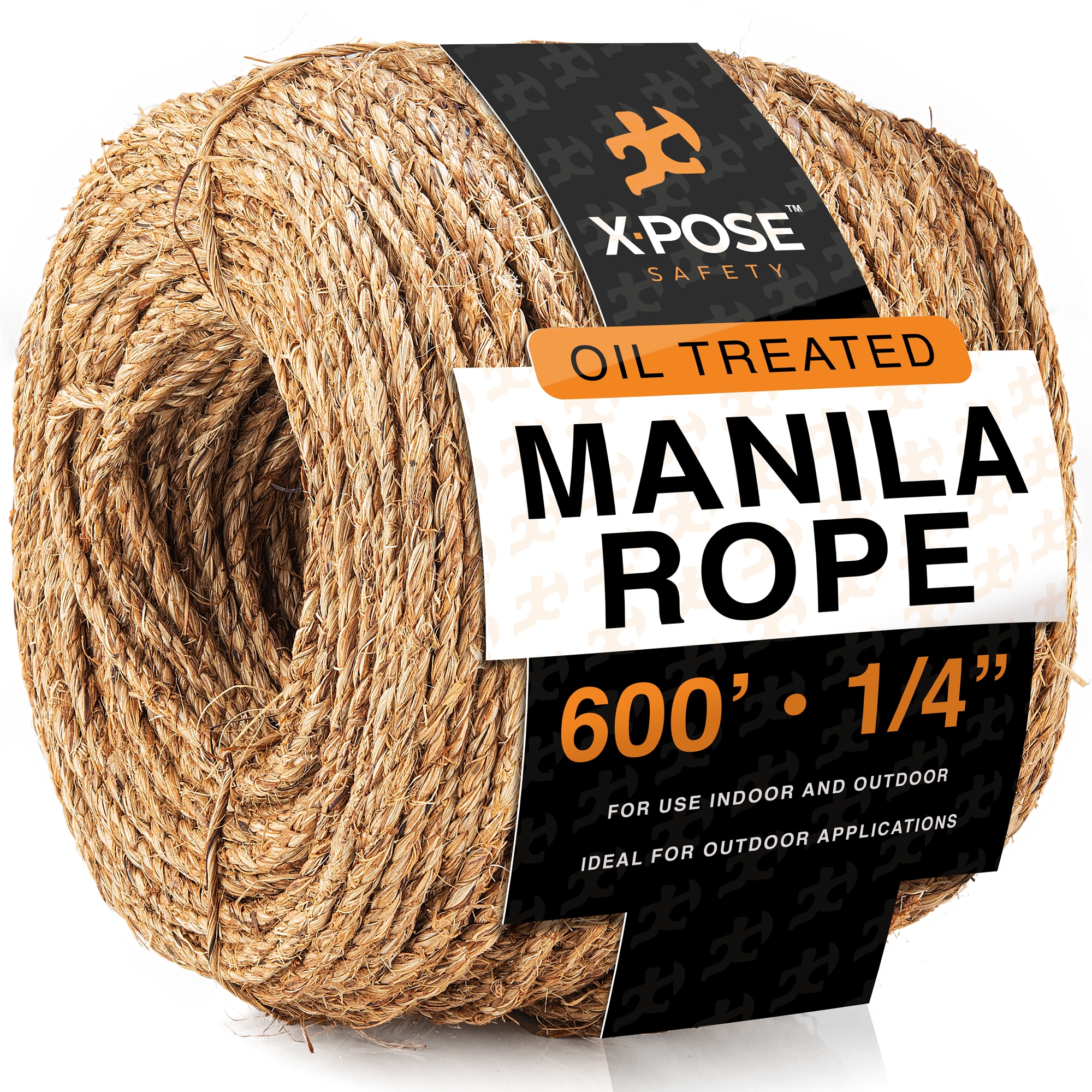 XPOSE SAFETY Manila Rope - 1/4 Inch Rope 600 Ft - 3 Strand Cordage Twisted  Braided Rope - Thick Natural Fiber Rope for, Marine, Decorative Rope for  Crafts, Porch Column, Outdoor Pole