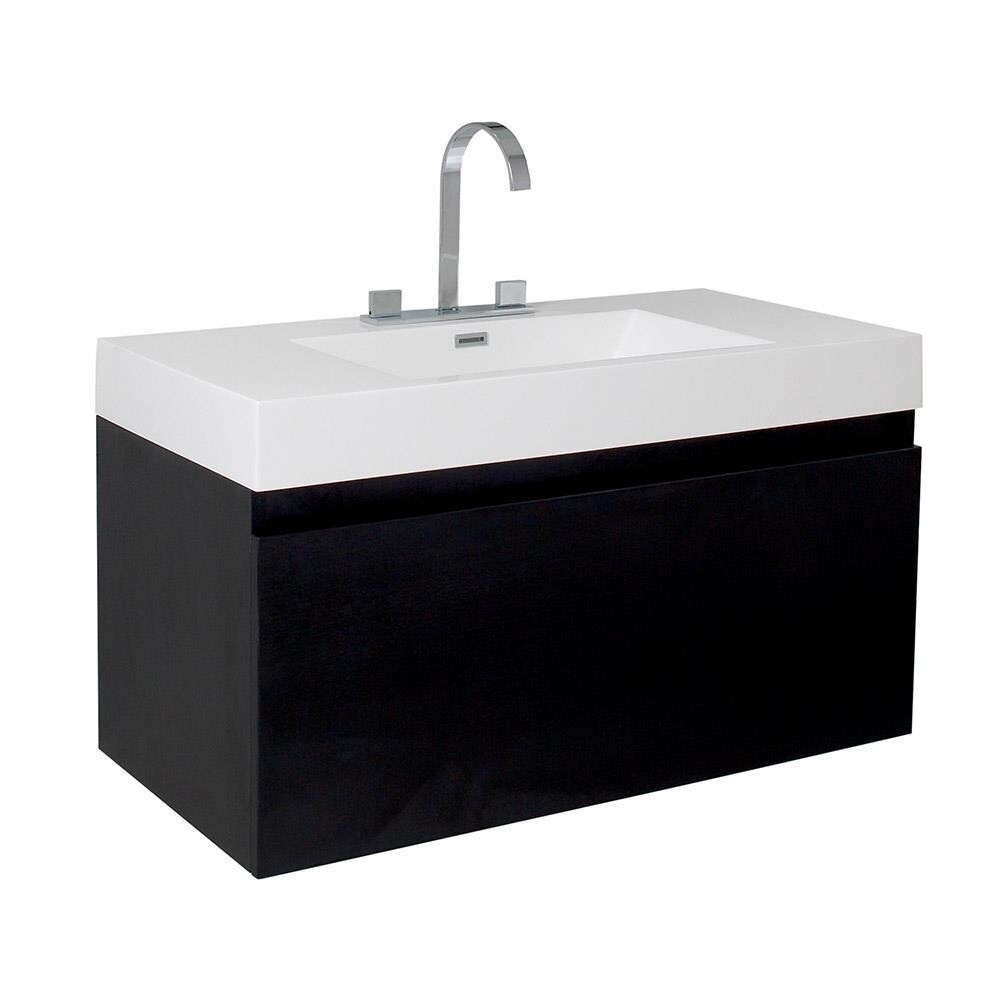 Modern 39 Floating Black Bathroom Vanity Stone Top Wall Mounted Bathroom  Cabinet