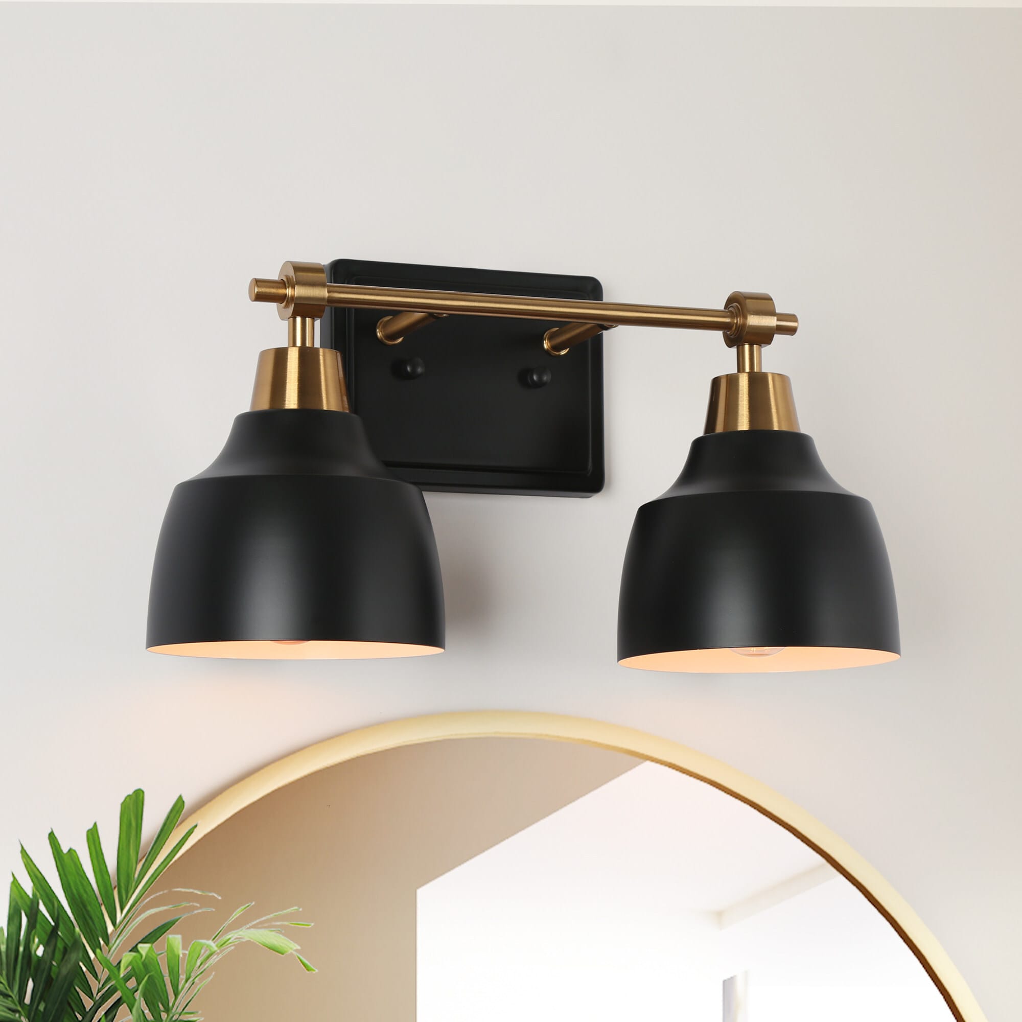 LNC NBNU2ULWS60W2W8 Darren Black and Gold Vanity Light 14.5-in 2 -Light Polished Gold Modern/contemporary Vanity light bar
