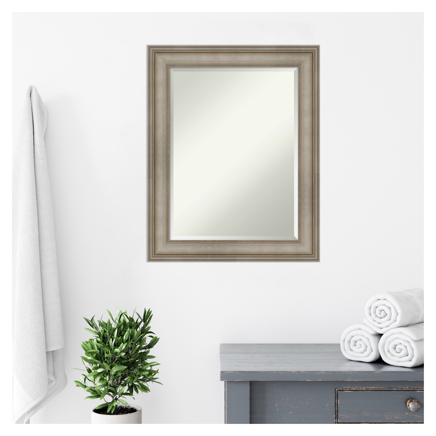 Mezzanine Antique Silver 29" x 23" Beveled Wood Bathroom Vanity Mirror