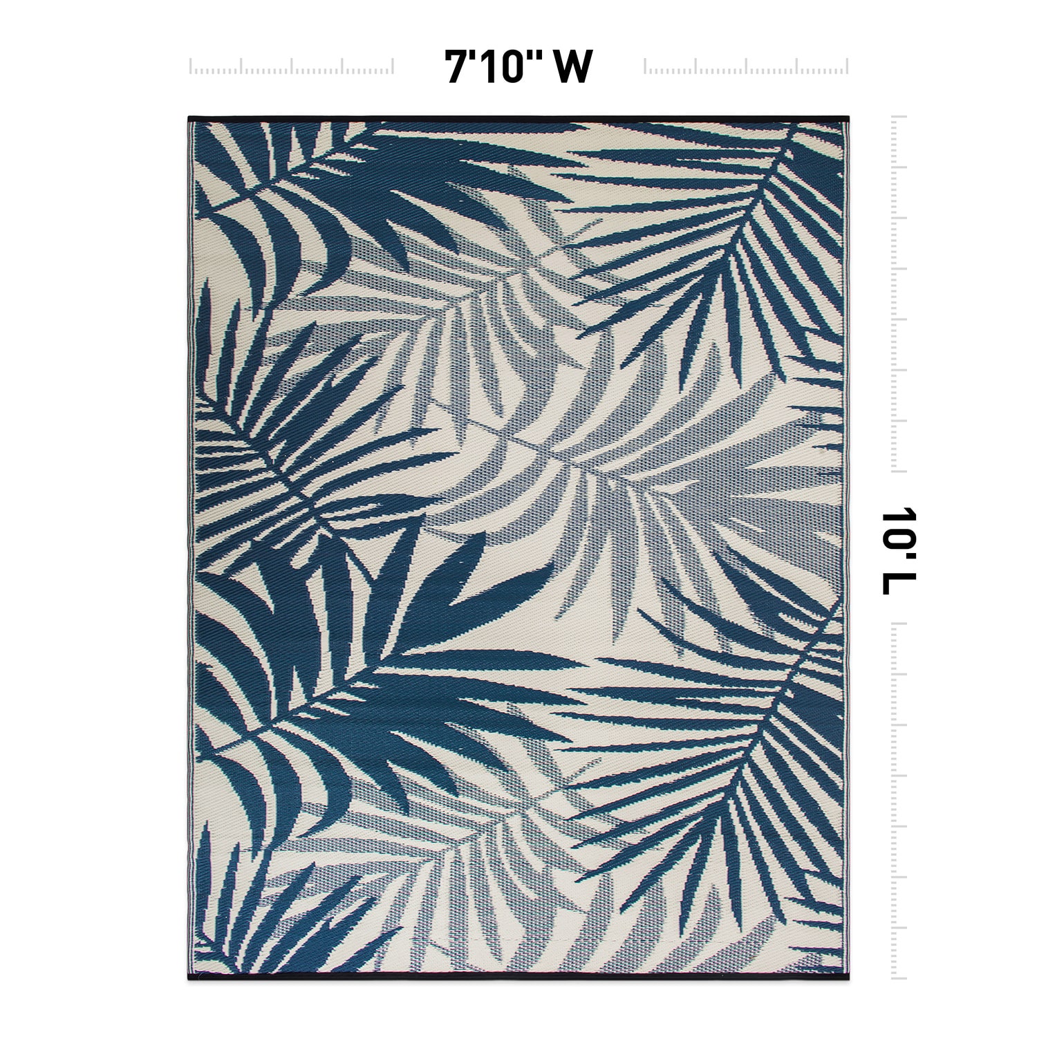 Blue Floral Reversible Synthetic 5' x 7' Indoor Outdoor Rug