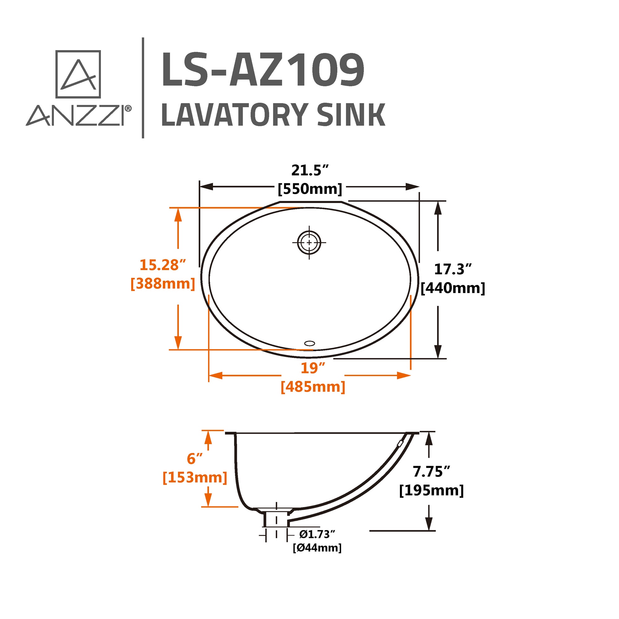 ANZZI Rhodes Ceramic Undermount Oval Modern White Bathroom