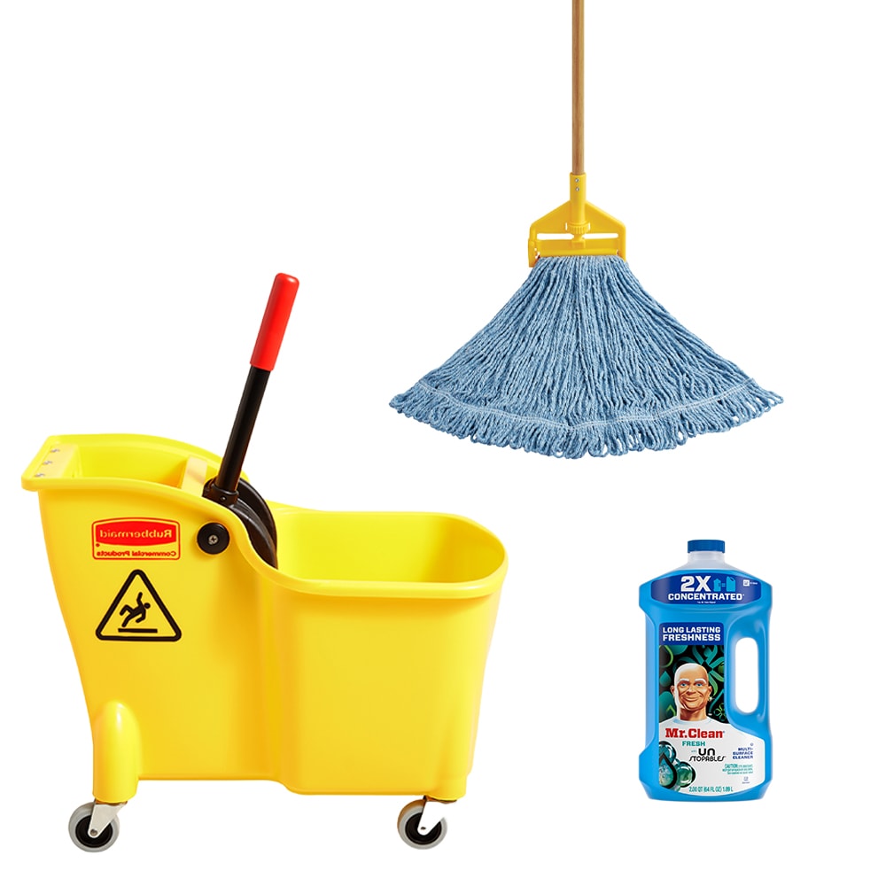 Rubbermaid Commercial Products  Rubbermaid Commercial Mop Bucket w/ Mr. Clean Fresh Cleaner and Professional String Floor Mop