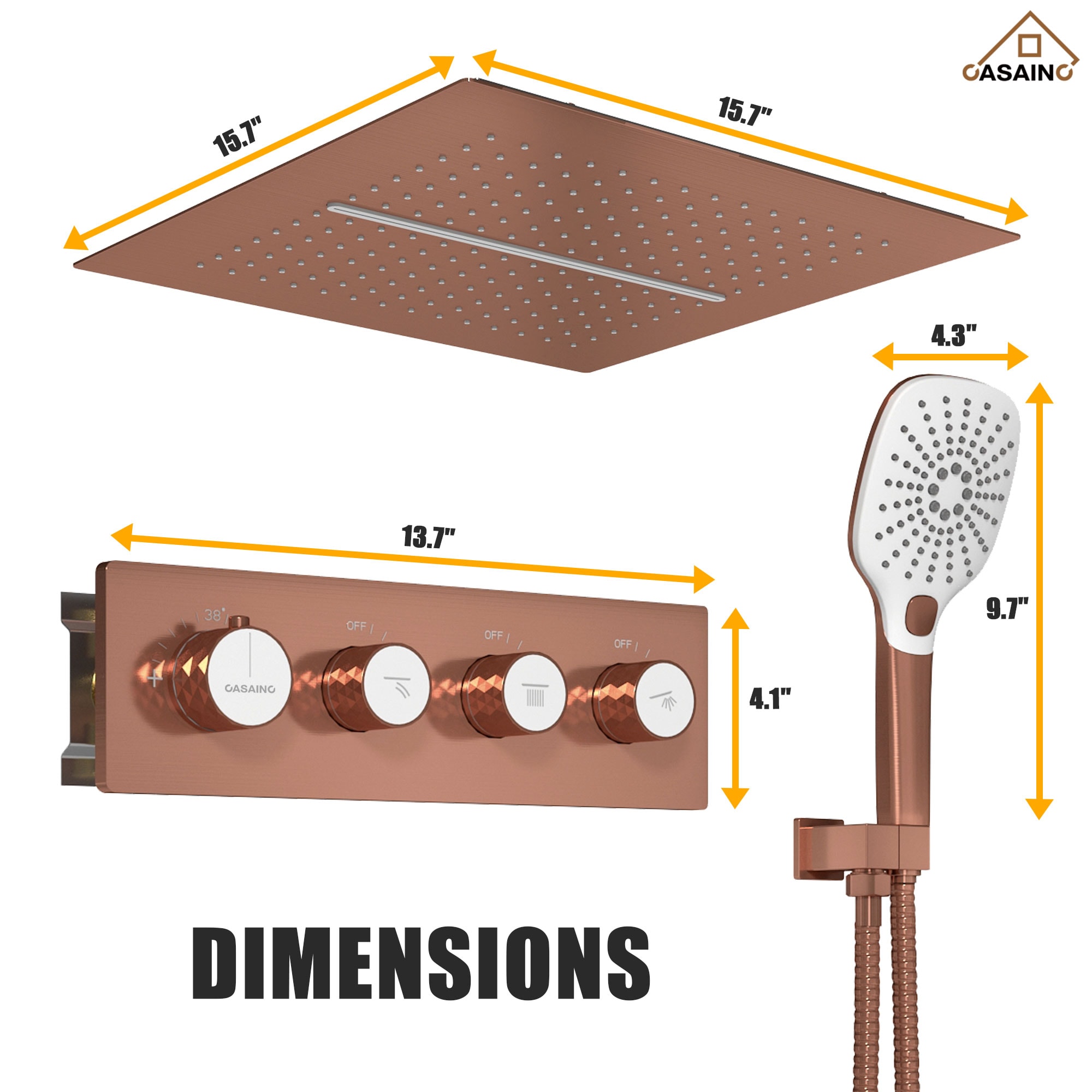 CASAINC KCHS0001-16BRG Showerhead-Bar-Panels - View #9