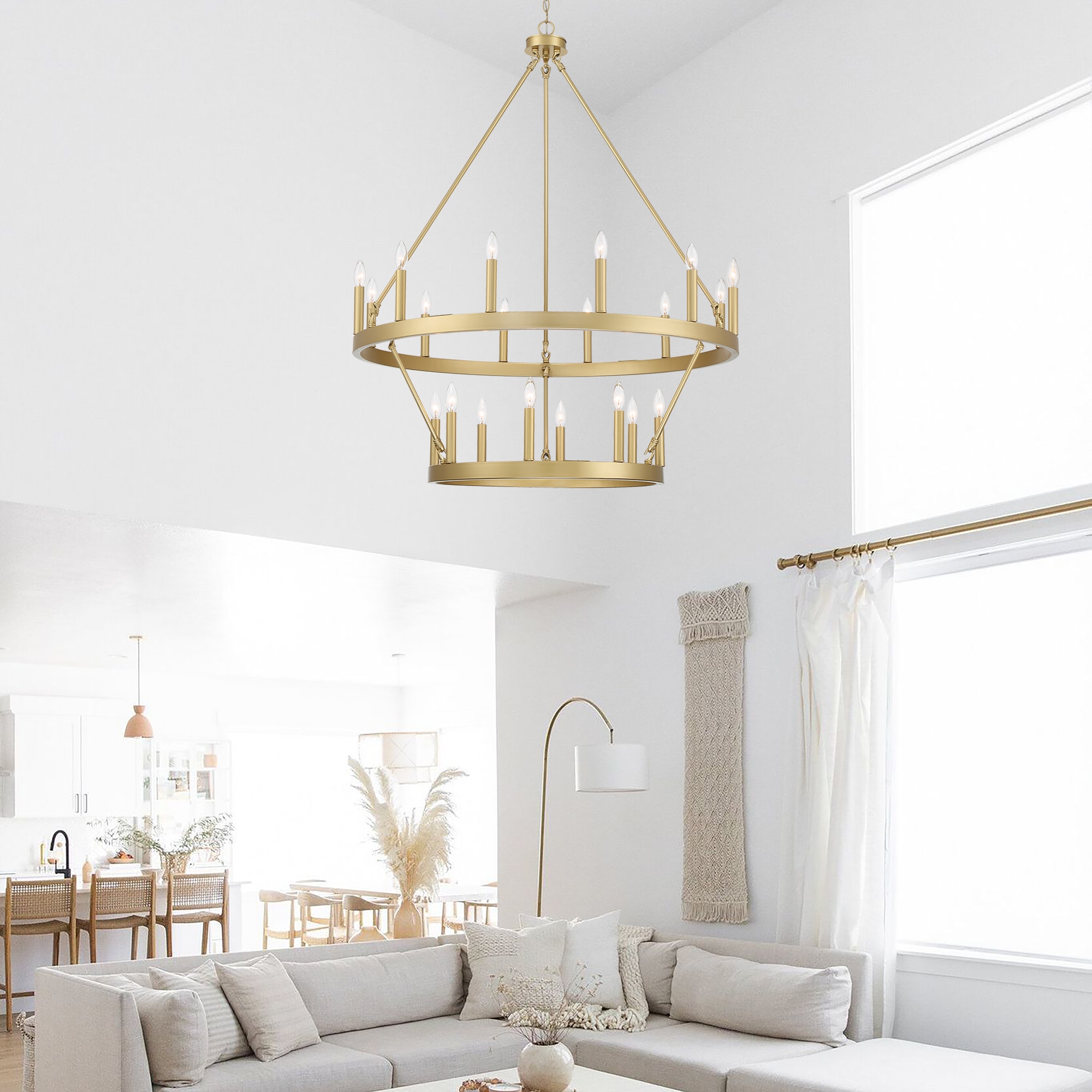 ACROMA Nauvoo 20 -Light Satin Gold Farmhouse Bare bulb For Use in Bedrooms, Dining Rooms, Foyers, Kitchens, Living Rooms Chandelier